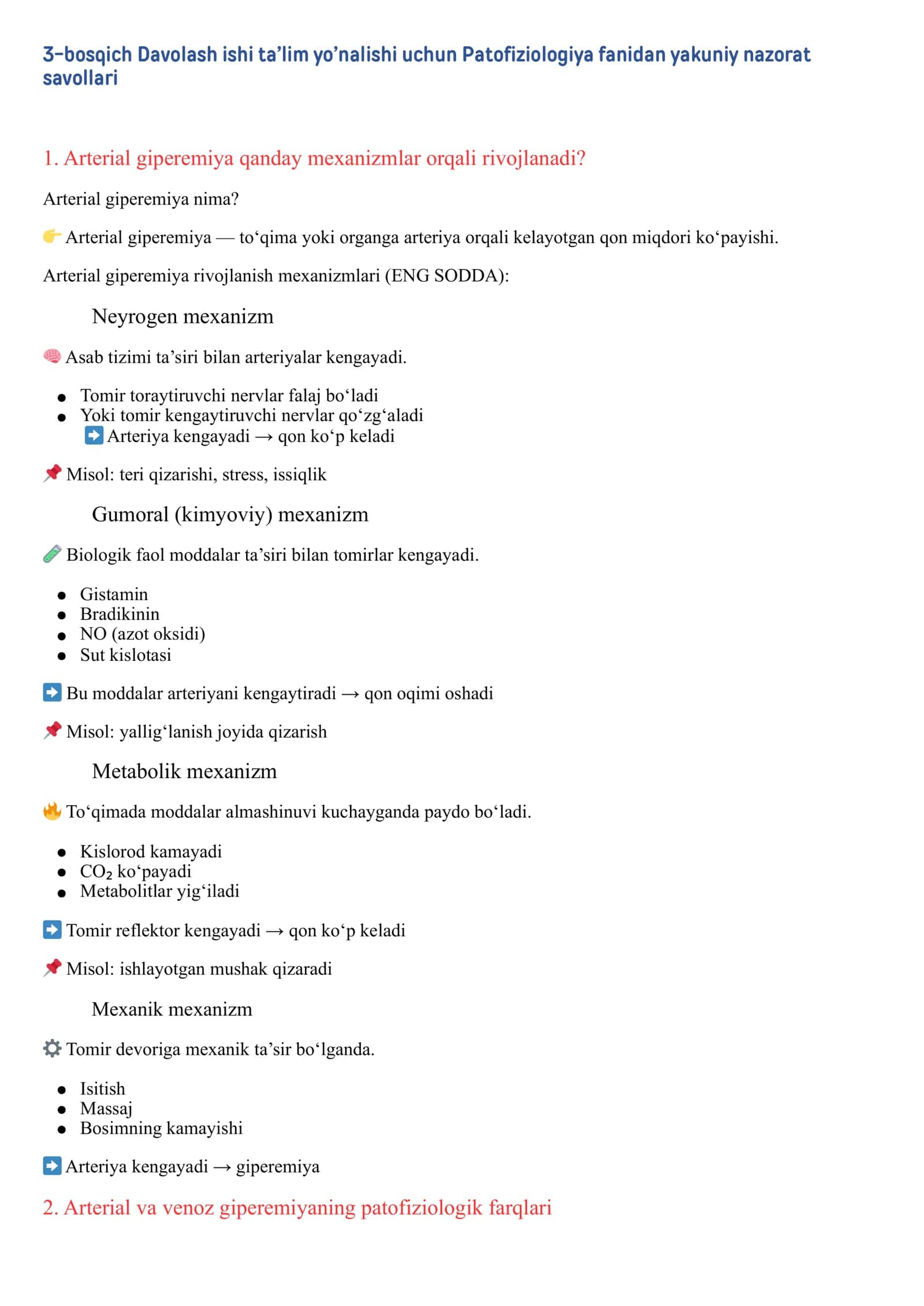 3-bosqich Davolash ishi ta’lim yo’nalishi uchun Patofiziologiya fanidan yakuniy nazorat 1