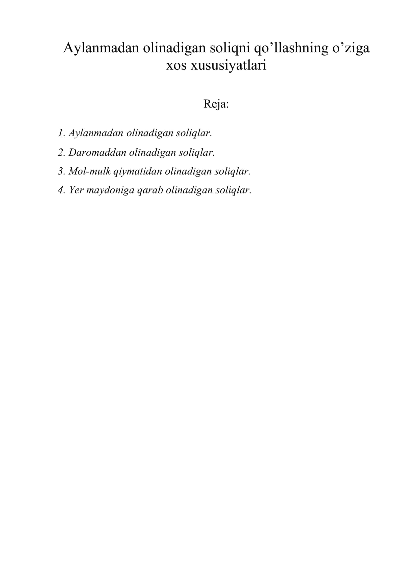 Aylanmadan olinadigan soliqni qo’llashning o’ziga xos xususiyatlari 1