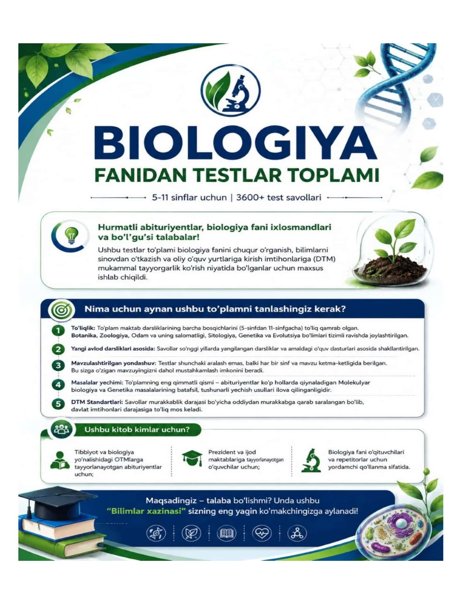 BIOLOGIYA FANIDAN TESTLAR TO'PLAMI 1