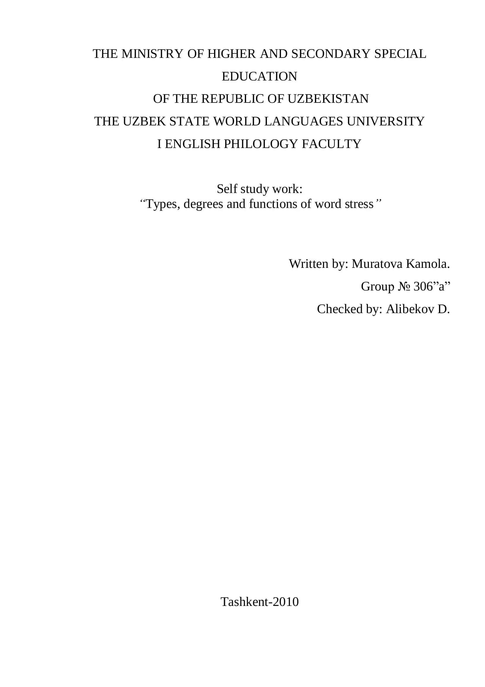 Types, degrees and functions of word stress 1