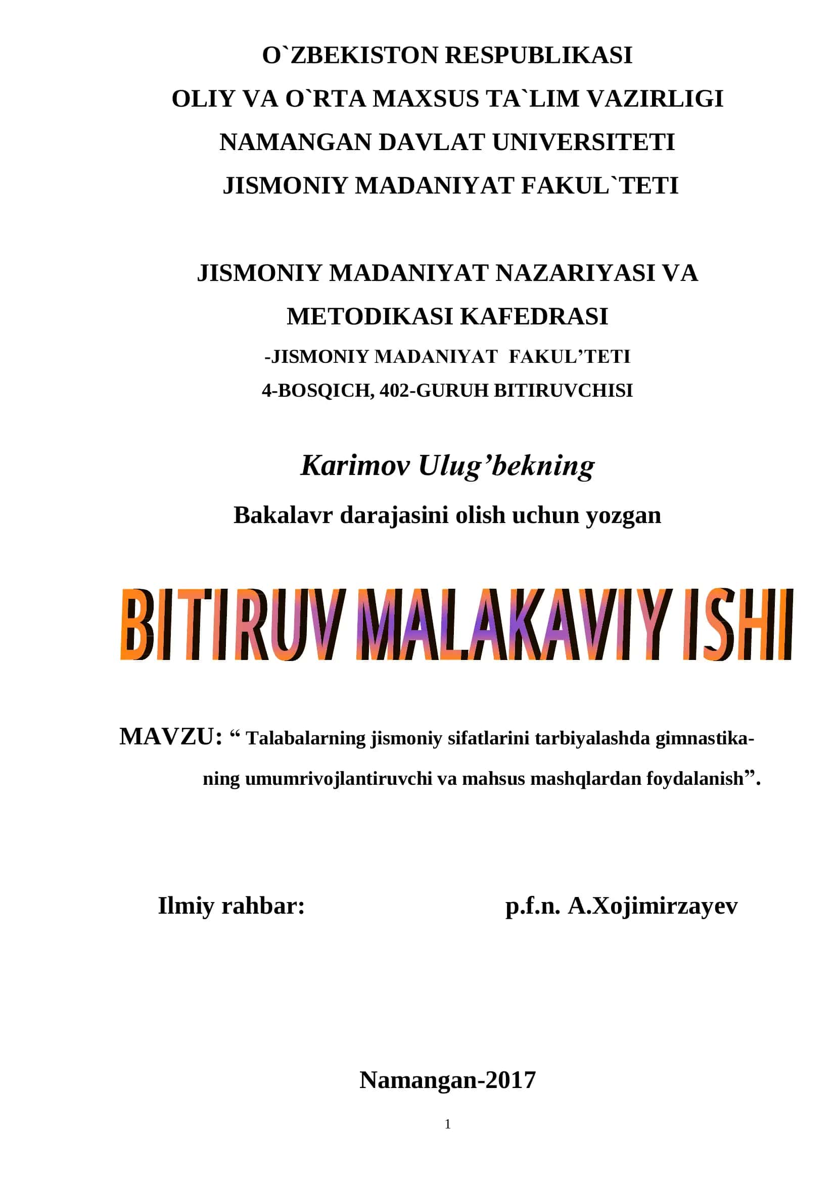 Talabalarning jismoniy sifatlarini tarbiyalashda gimnastika 1