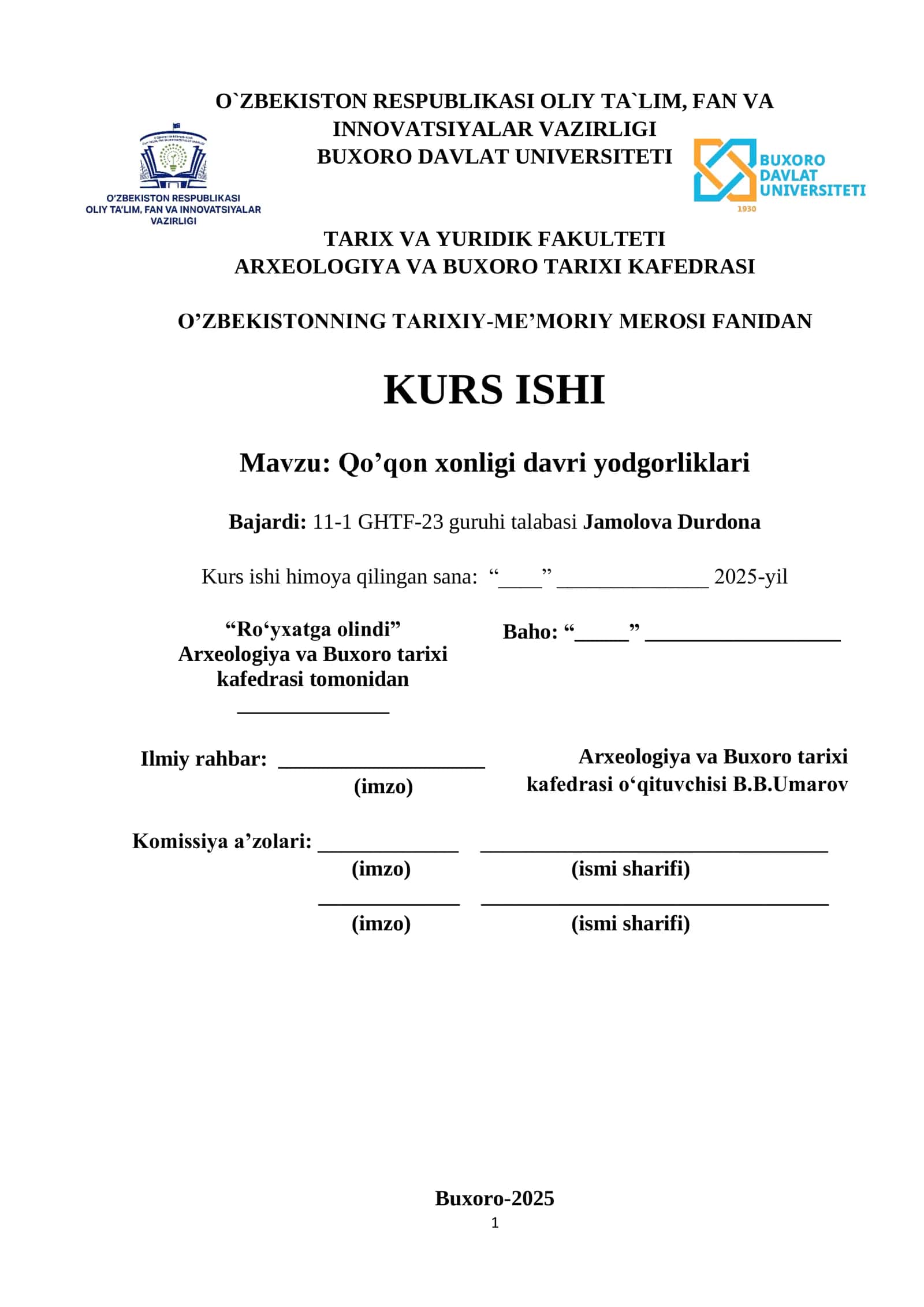 Qo’qon xonligi davri yodgorliklari 1
