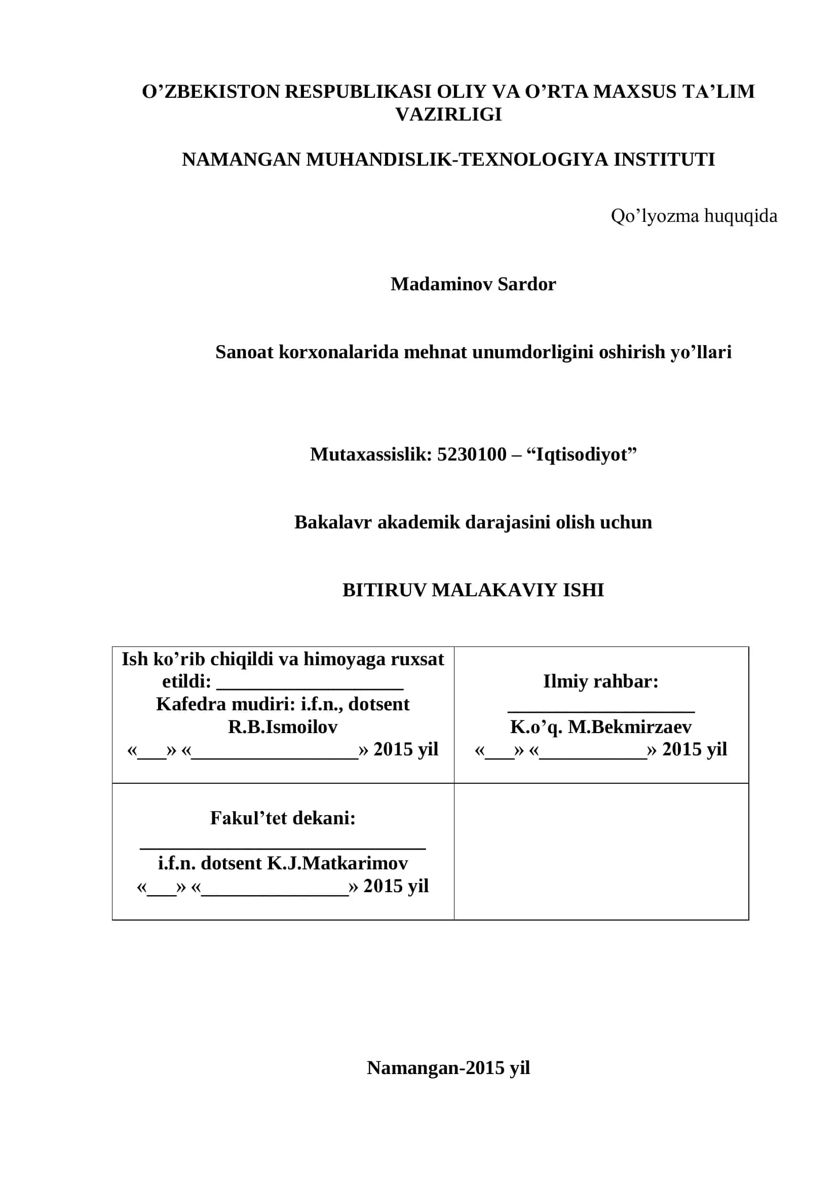 Sanoat korxonalarida mehnat unumdorligini oshirish yo’llari 1