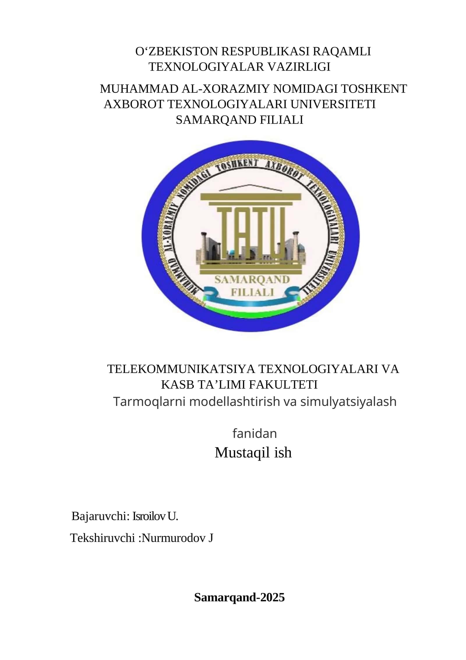Tarmoqlarni modellashtirish va simulyatsiyalash 1