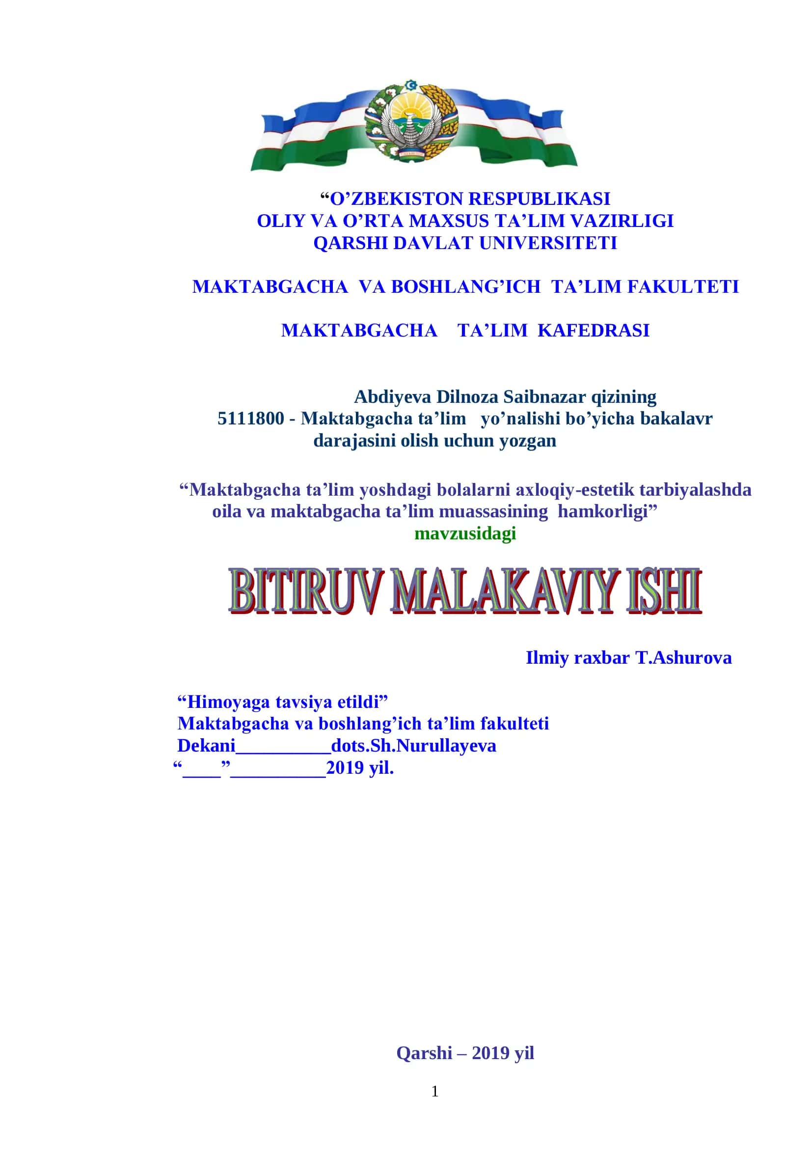 Maktabgacha ta’lim yoshdagi bolalarni axloqiy-estetik tarbiyalashda oila va maktabgacha ta’lim muassasining hamkorligi 1