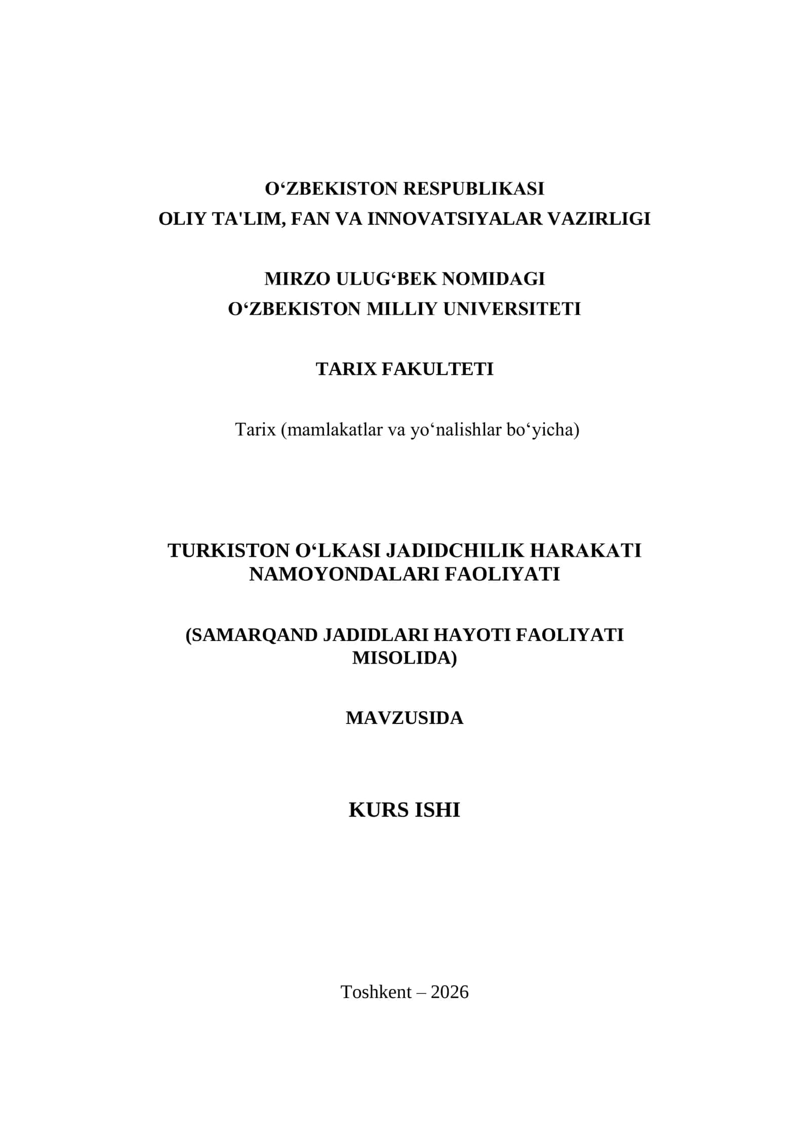 TURKISTON OʻLKASI JADIDCHILIK HARAKATI NAMOYONDALARI FAOLIYATI  (SAMARQAND JADIDLARI HAYOTI FAOLIYATI MISOLIDA) 1