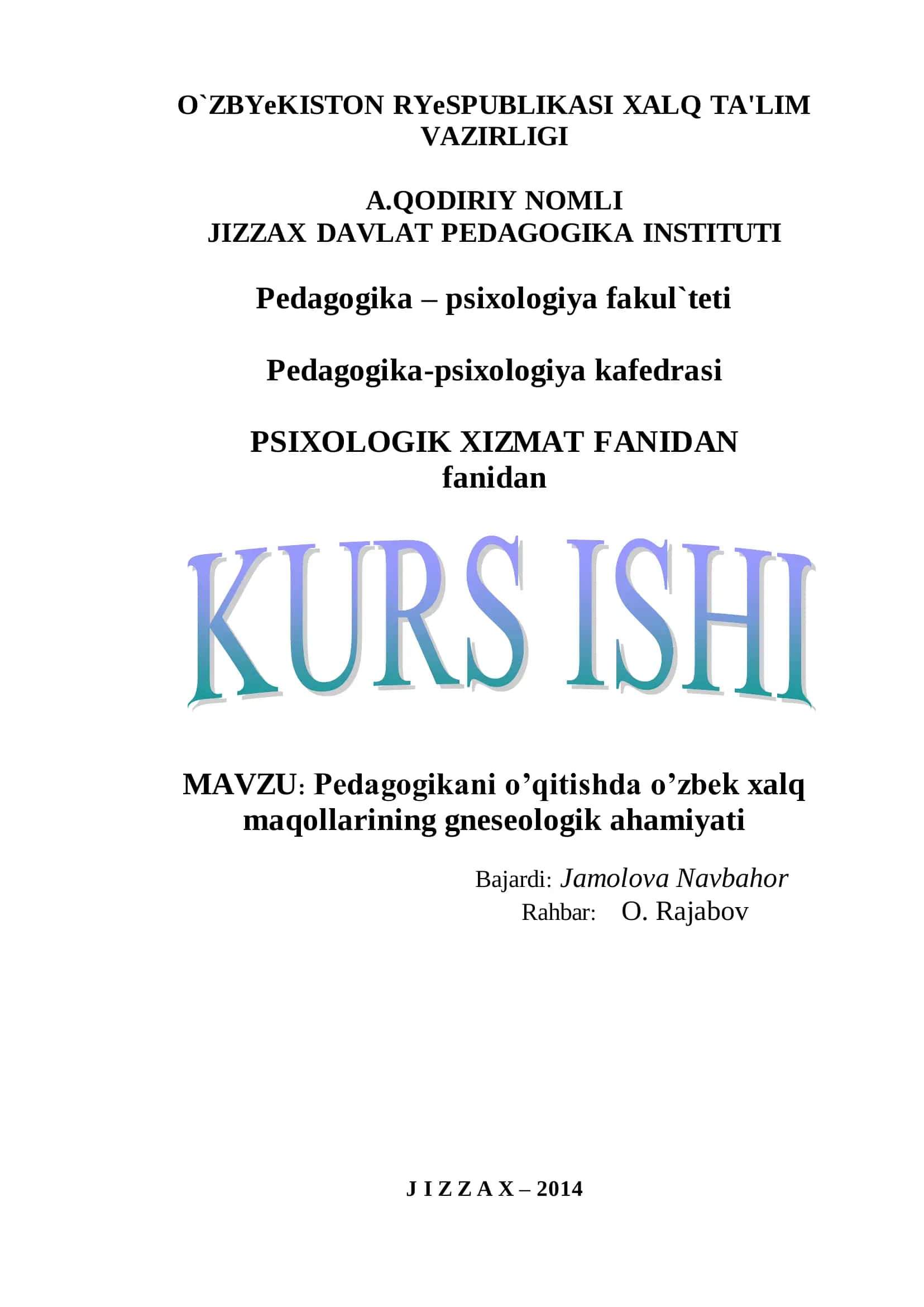 Pedagogikani o’qitishda o’zbek xalq maqollarining gneseologik ahamiyati 1