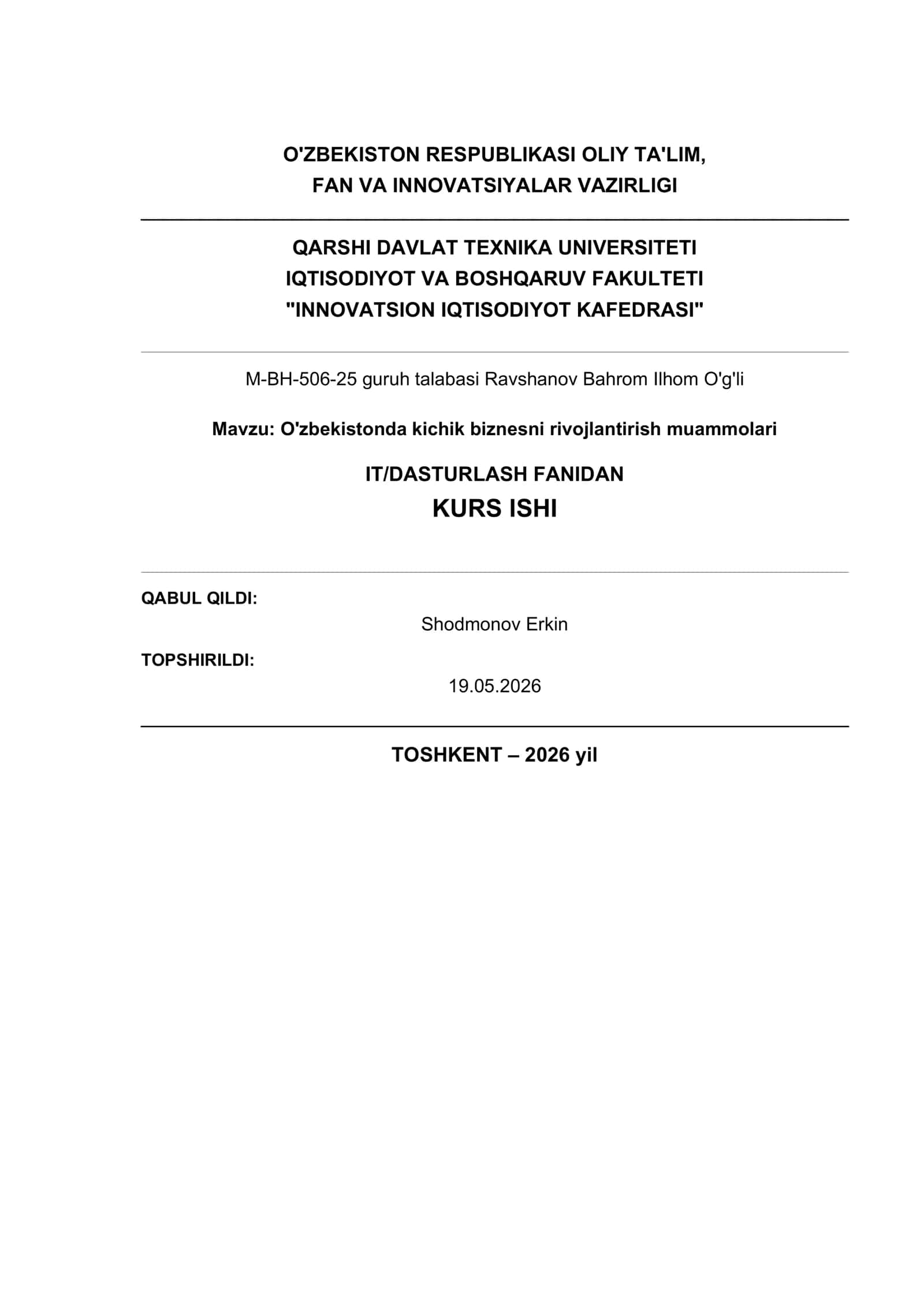 O'zbekistonda kichik biznesni rivojlantirish muammolari 1
