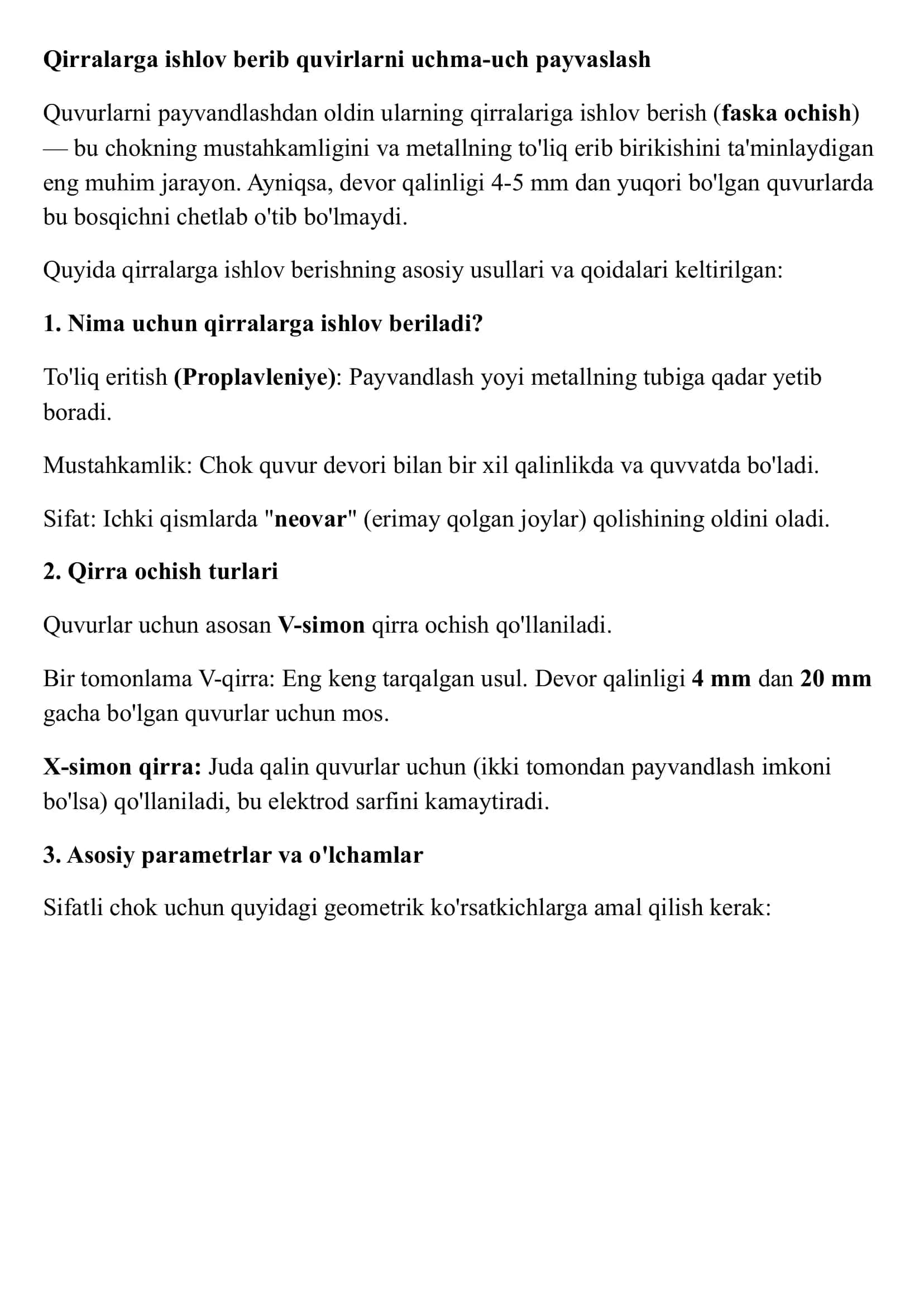 Qirralarga ishlov berib quvirlarni uchma-uch payvaslash 1
