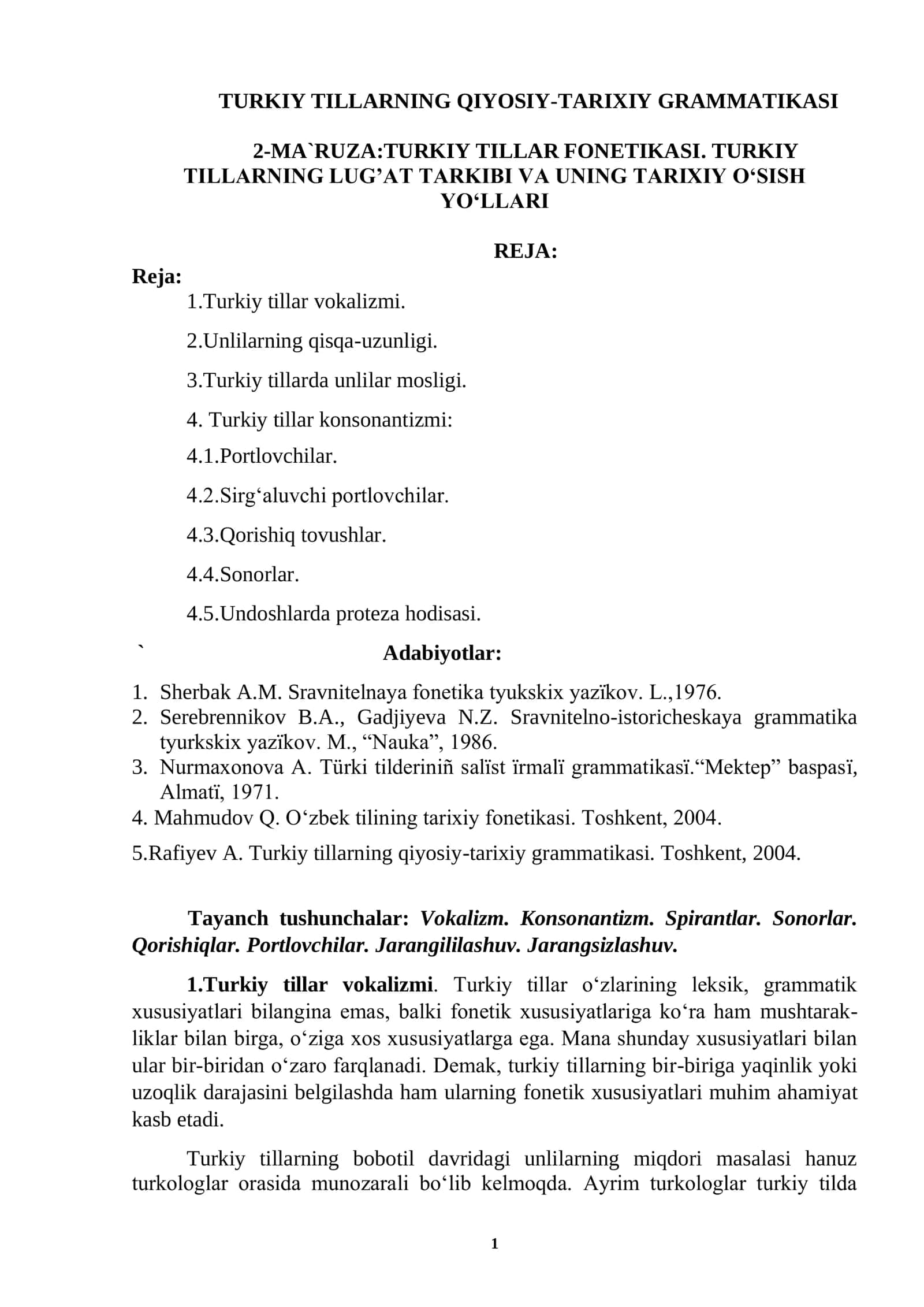 TURKIY TILLARNING QIYOSIY-TARIXIY GRAMMATIKASI 1