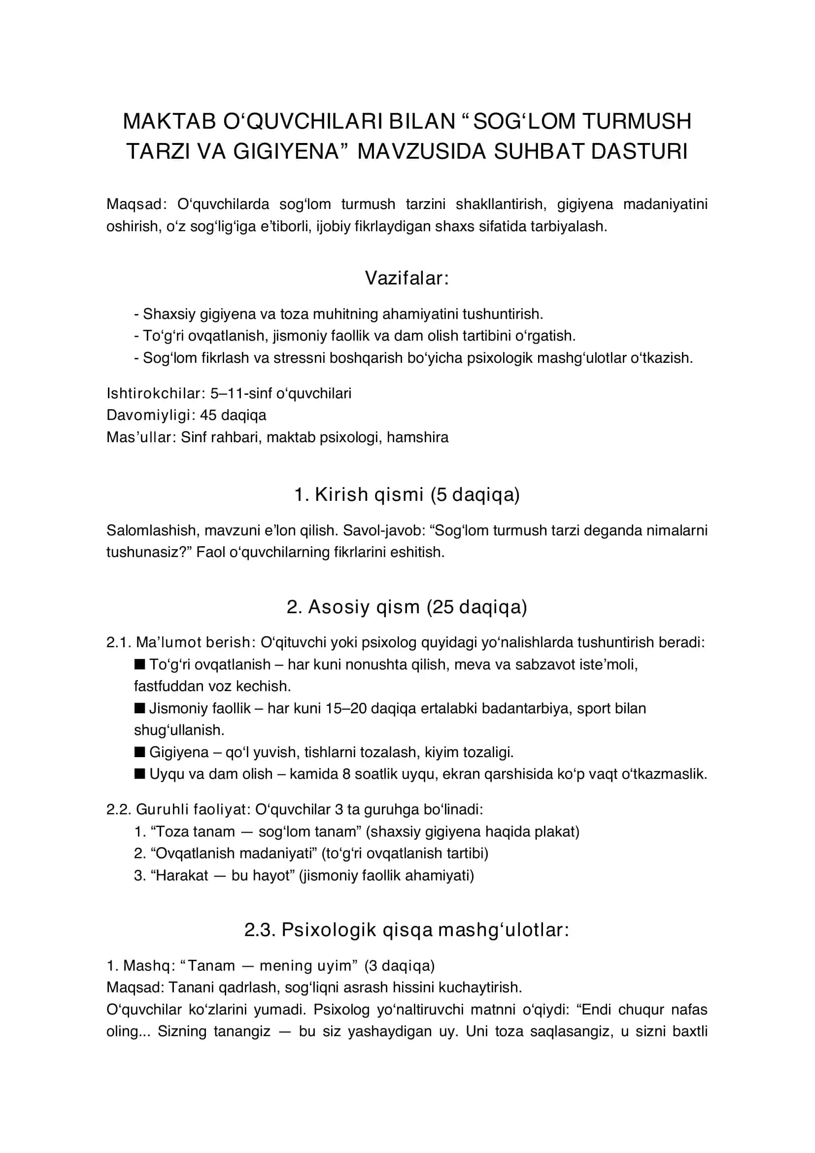 SOG‘LOM TURMUSH TARZI VA GIGIYENA 1