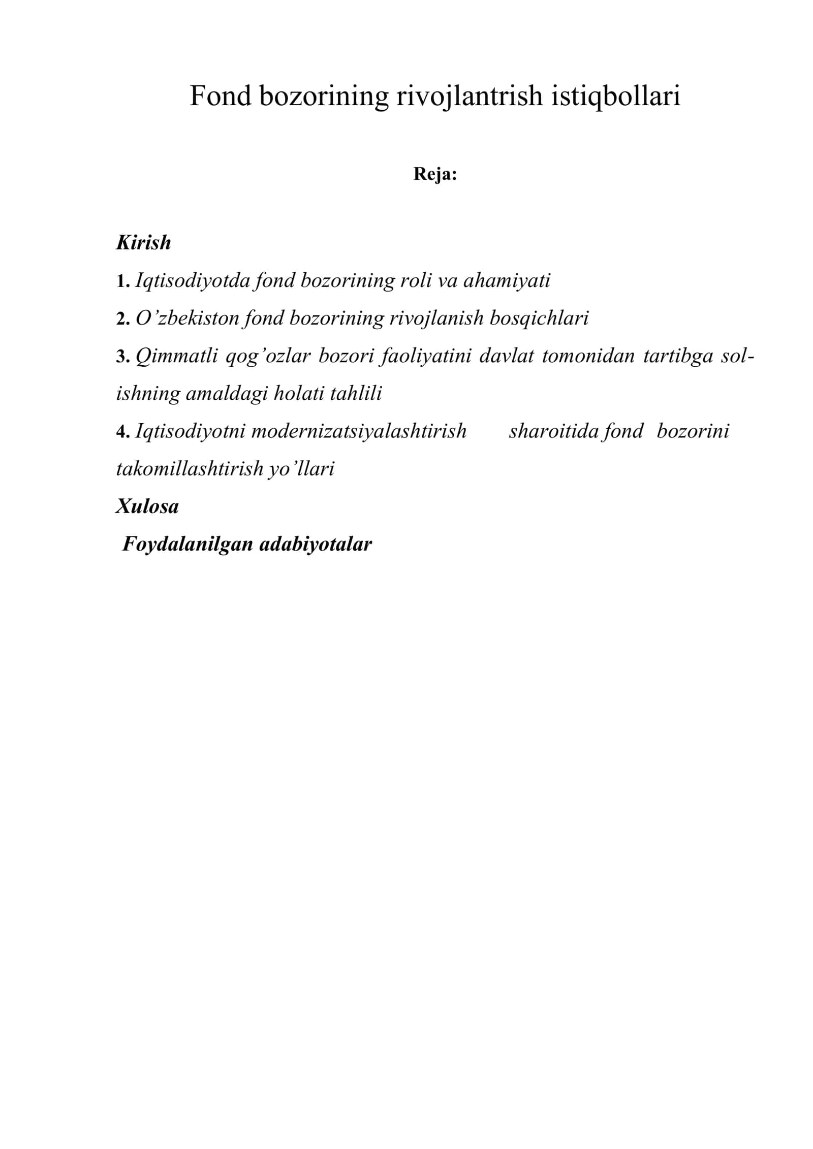 Fond bozorining rivojlantrish istiqbollari 1