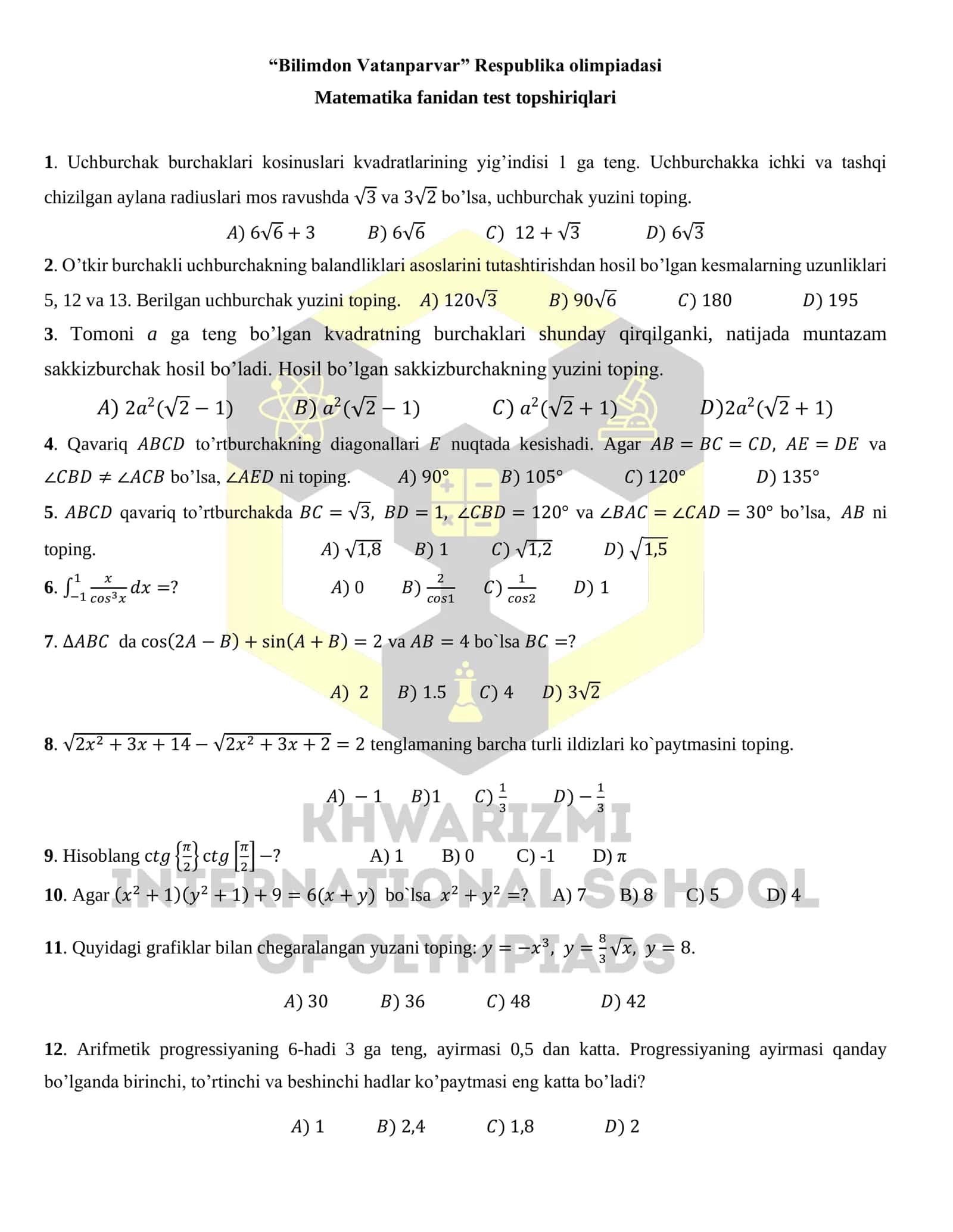“Bilimdon Vatanparvar” Respublika olimpiadasi 1
