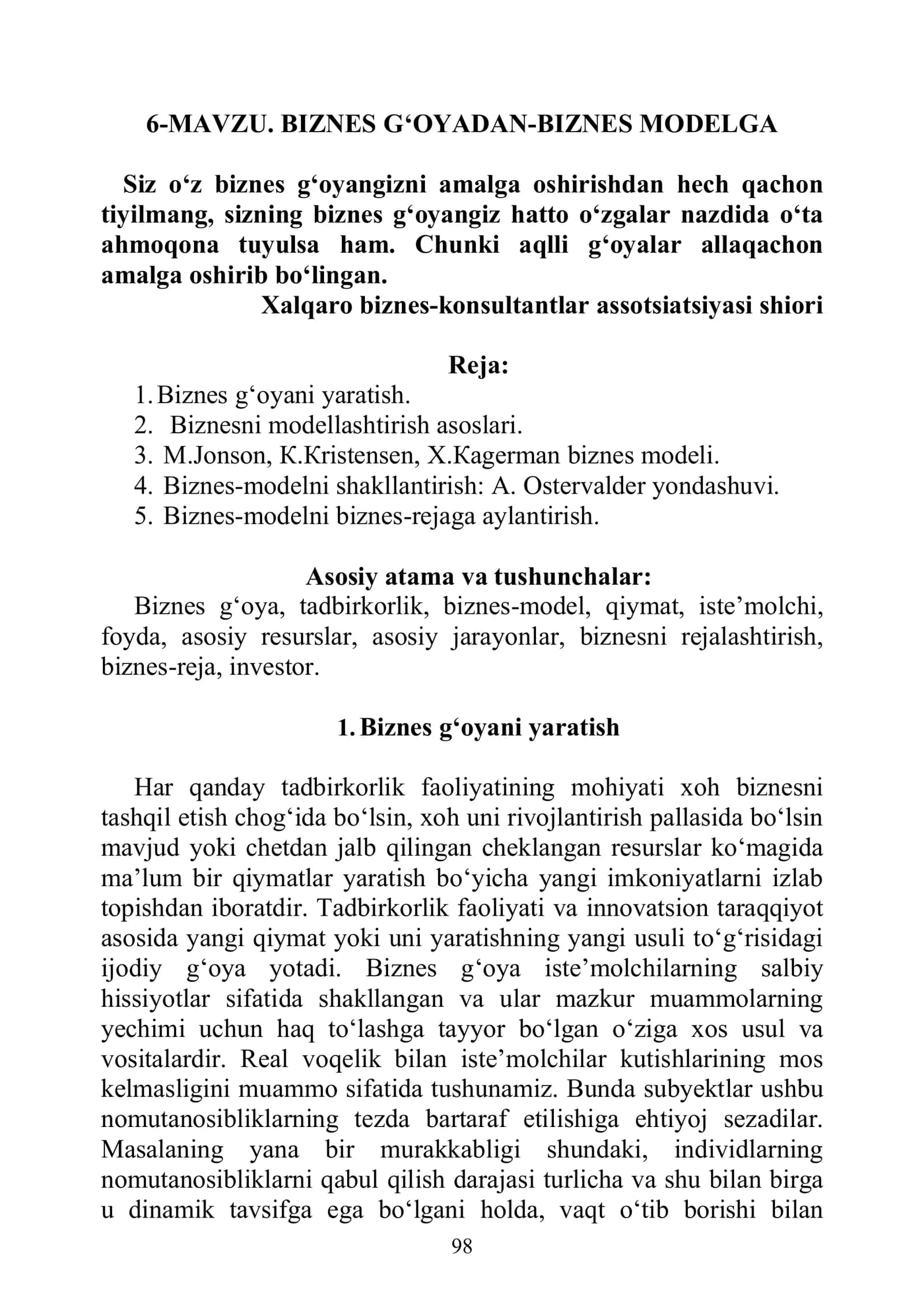BIZNES G‘OYADAN-BIZNES MODELGA 1