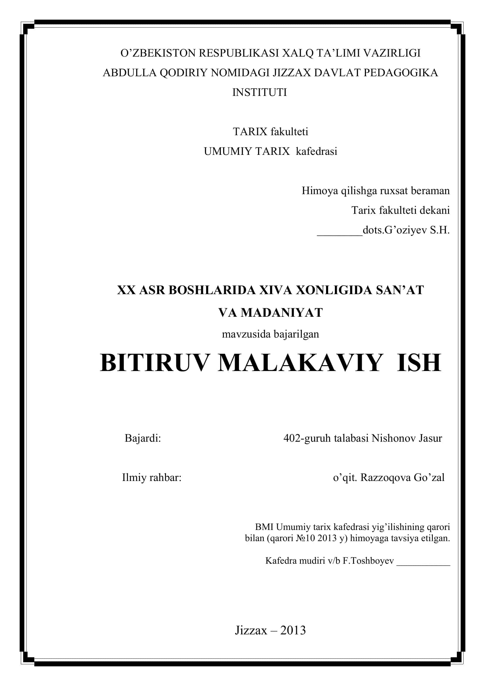 XX ASR BOSHLARIDA XIVA XONLIGIDA SAN’AT VA MADANIYAT 1