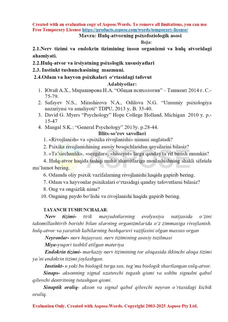 Hulq-atvorning psixofoziologik asosi 1