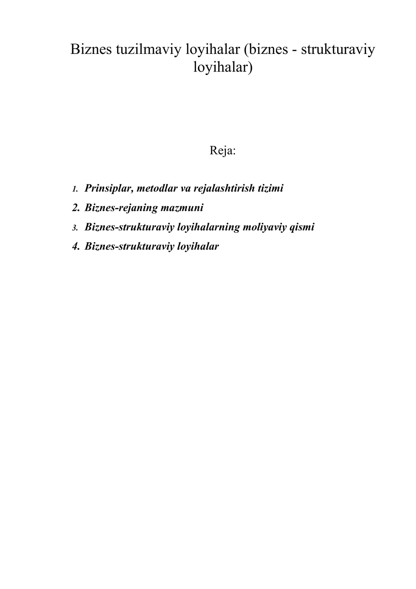 Biznes tuzilmaviy loyihalar (biznes - strukturaviy loyihalar) 1