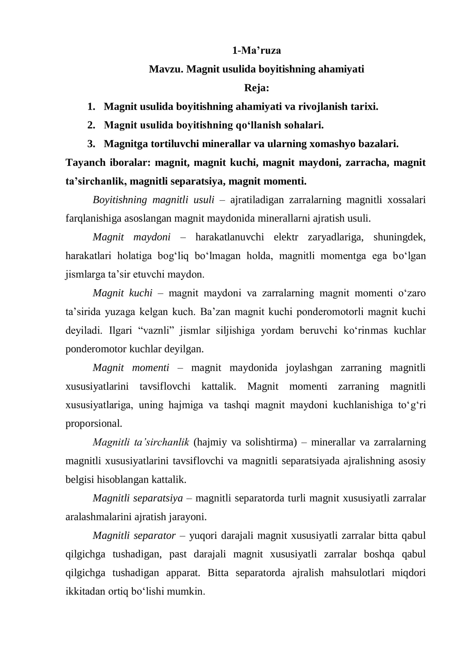 Magnit usulida boyitishning ahamiyati 1