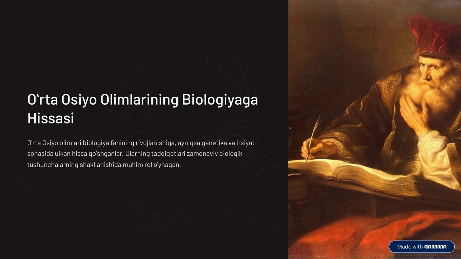 õrta osiyo olimlarining biologiyaga qoshgan hissasi 1