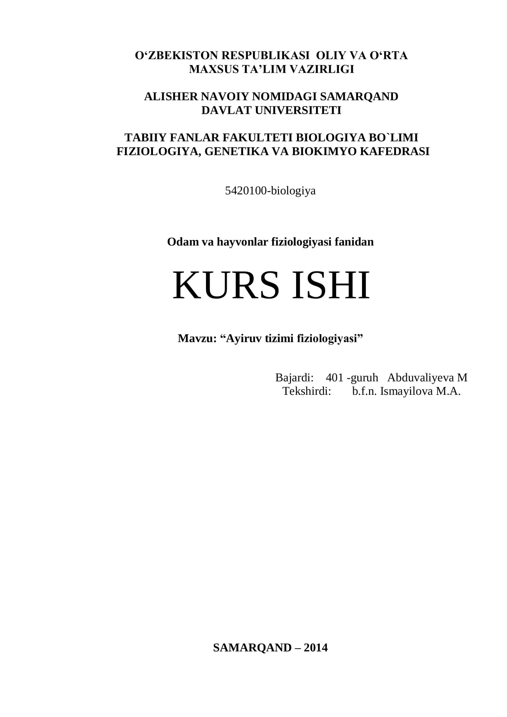Ayiruv tizimi fiziologiyasi 1