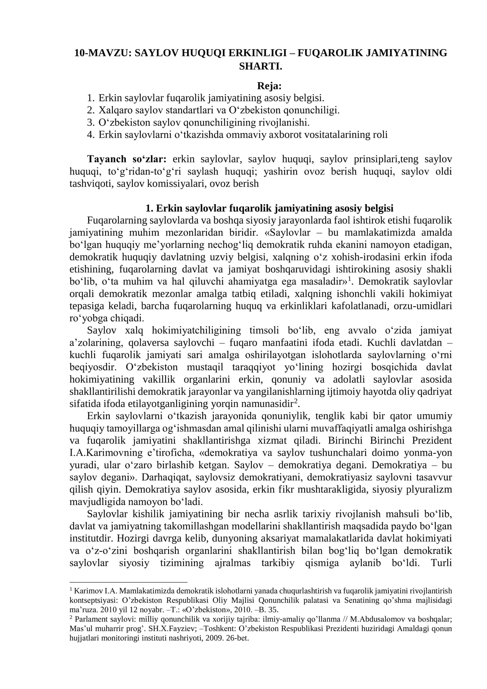 SAYLOV HUQUQI ERKINLIGI – FUQAROLIK JAMIYATINING SHARTI 1