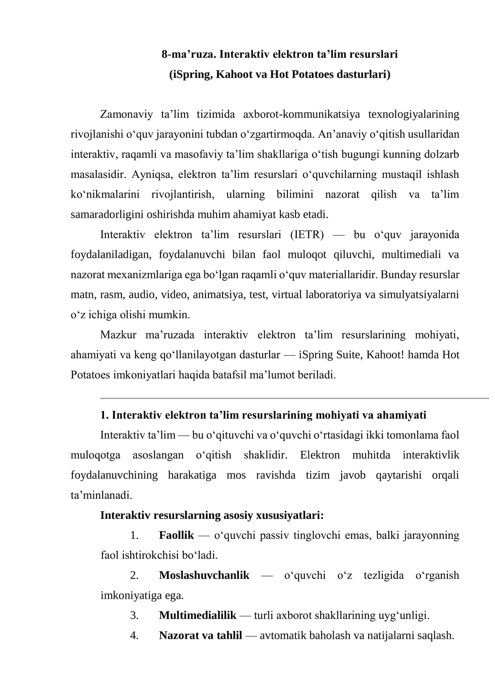 Interaktiv elektron ta’lim resurslari (IETR) 1
