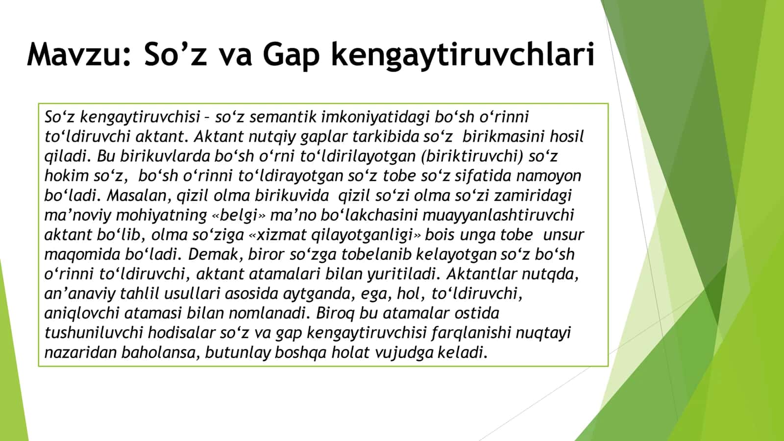 So’z va Gap kengaytiruvchlari So‘z 1