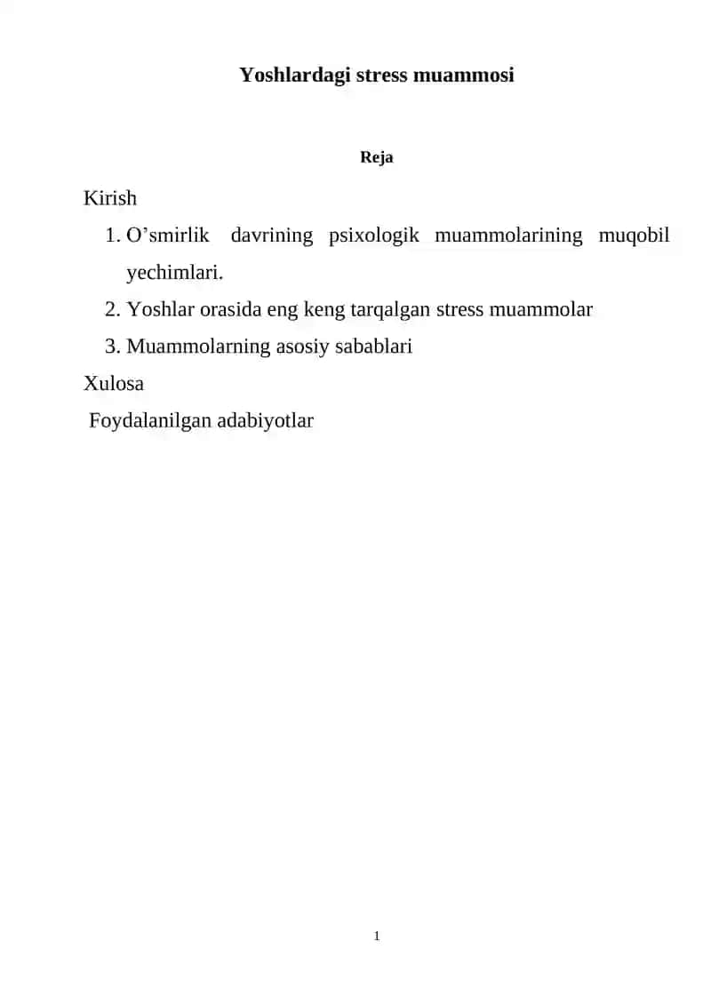 Yoshlardagi stress muammosi