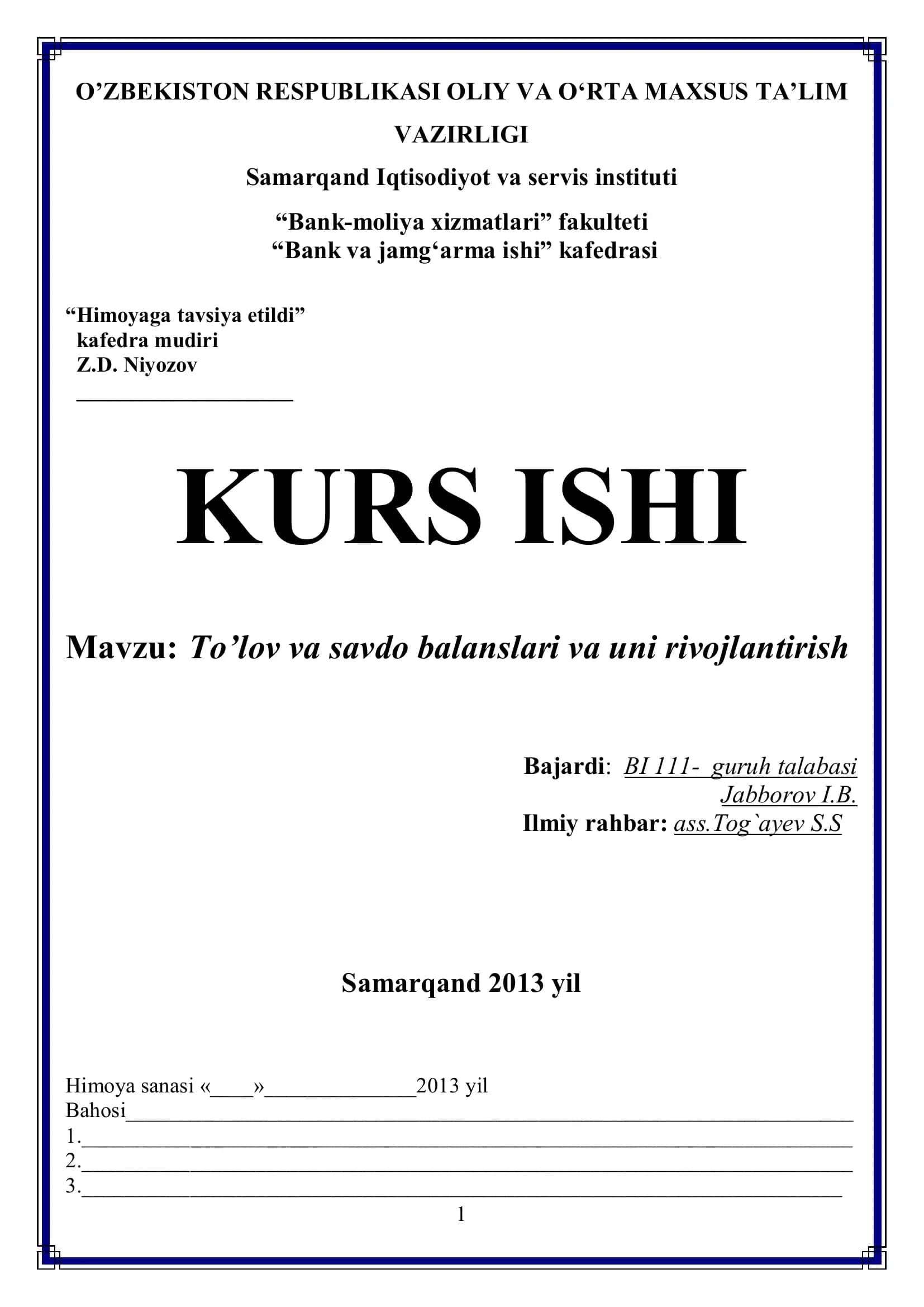 To’lov va savdo balanslari va uni rivojlantirish 1