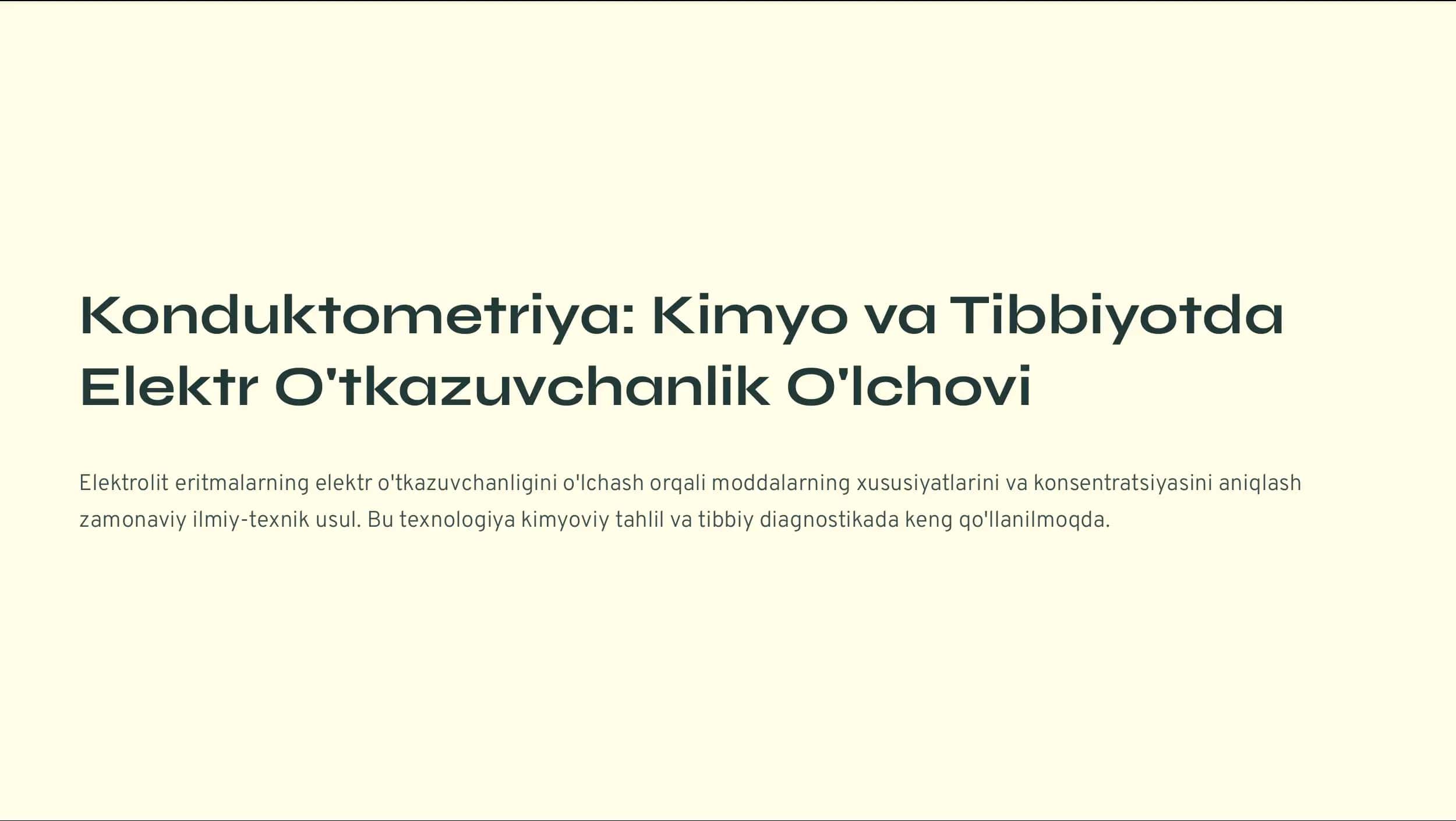 Konduktometriya: Kimyo va Tibbiyotda 1