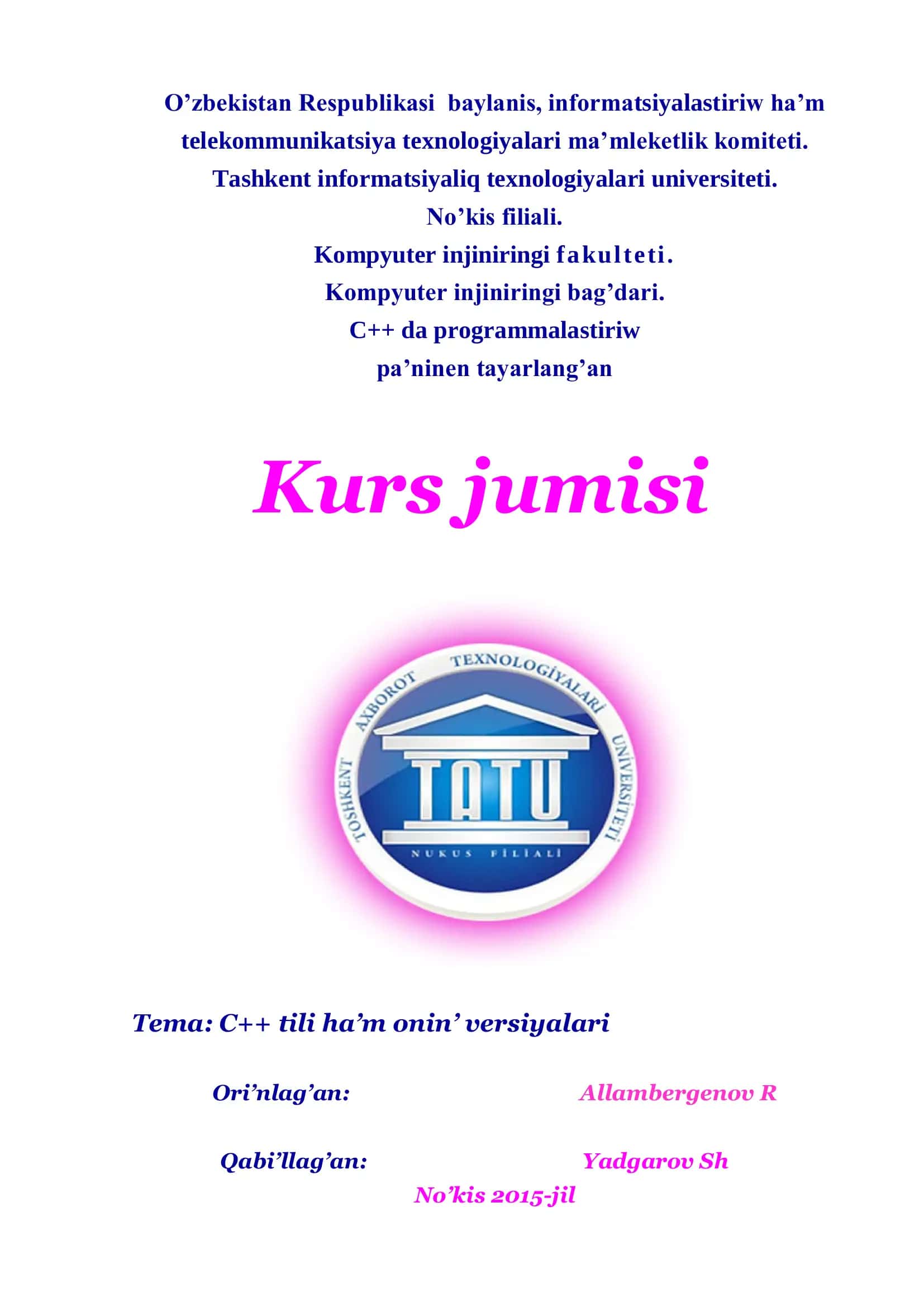 C++ da programmalastiriw 1