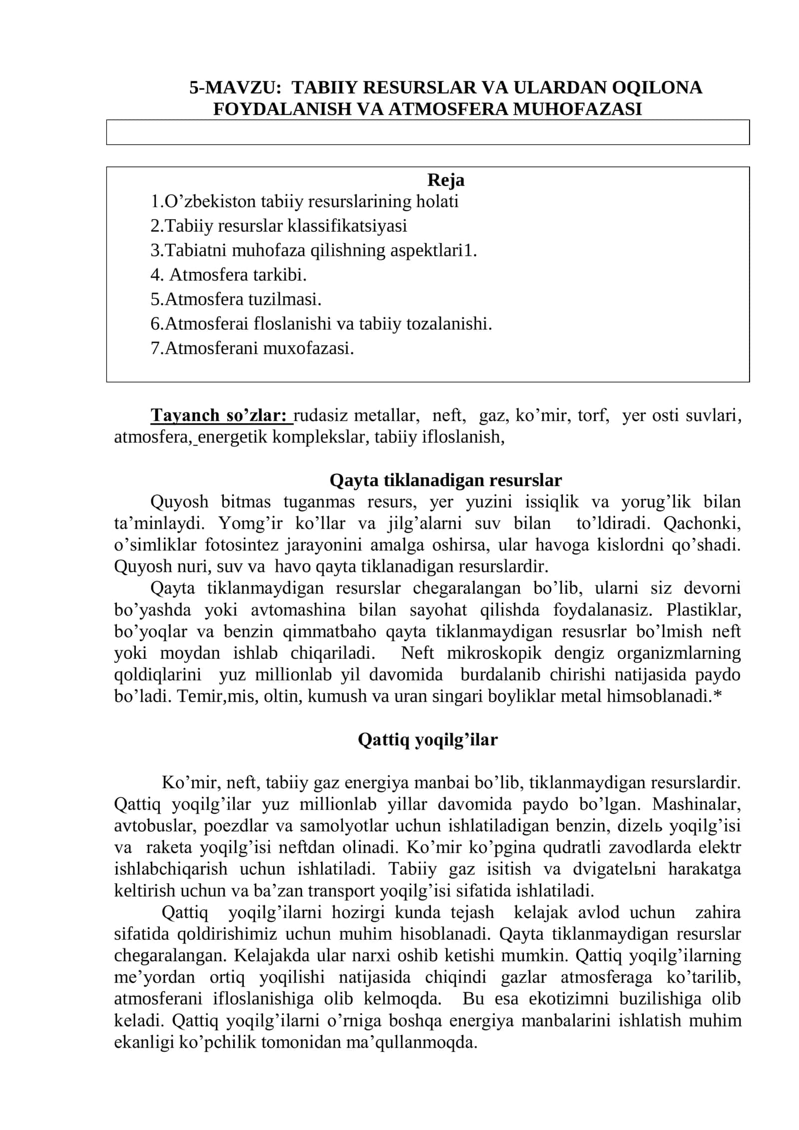 TABIIY RESURSLAR VA ULARDAN OQILONA 1