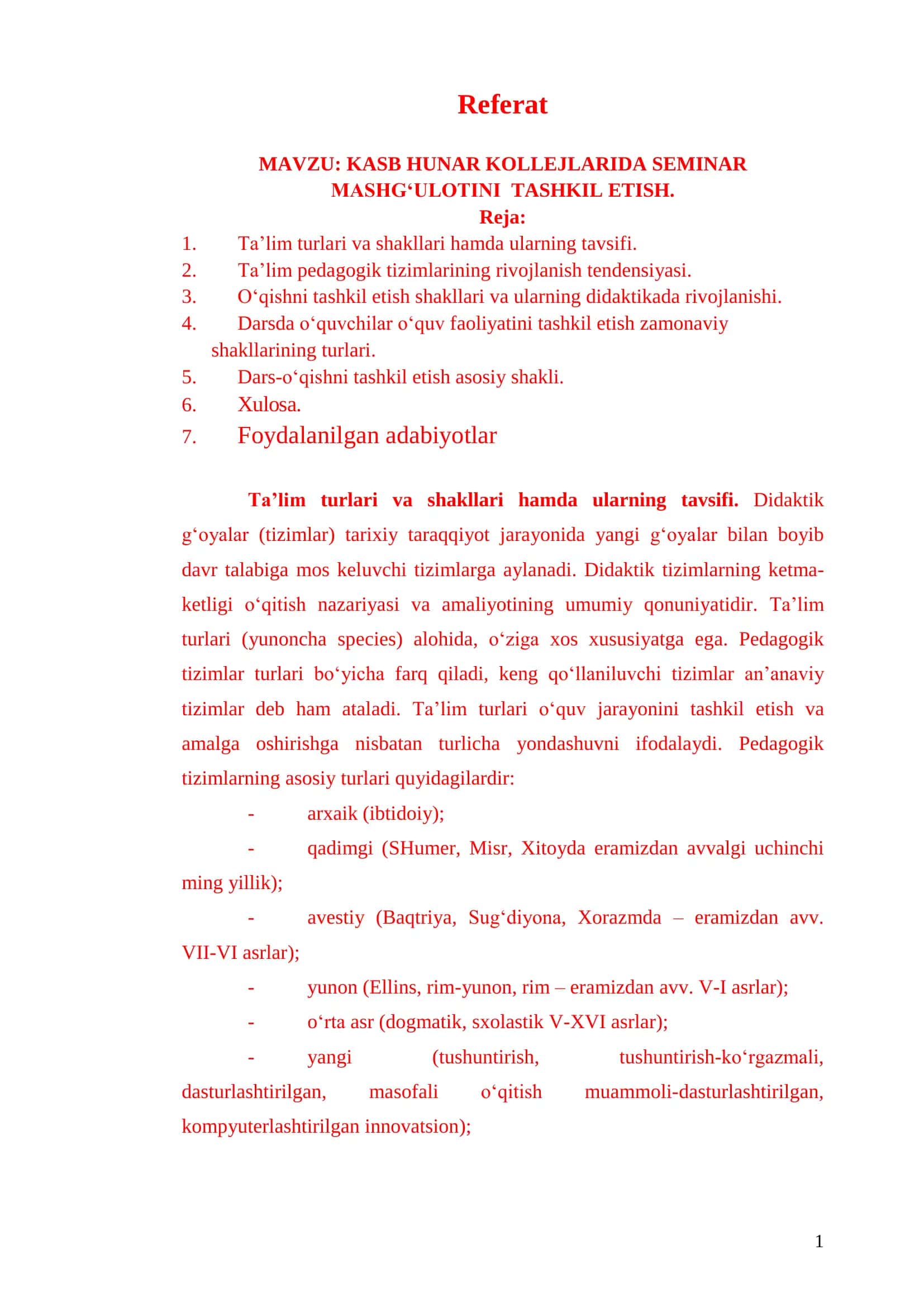 KASB HUNAR KOLLEJLARIDA SEMINAR MASHG‘ULOTINI TASHKIL ETISH 1