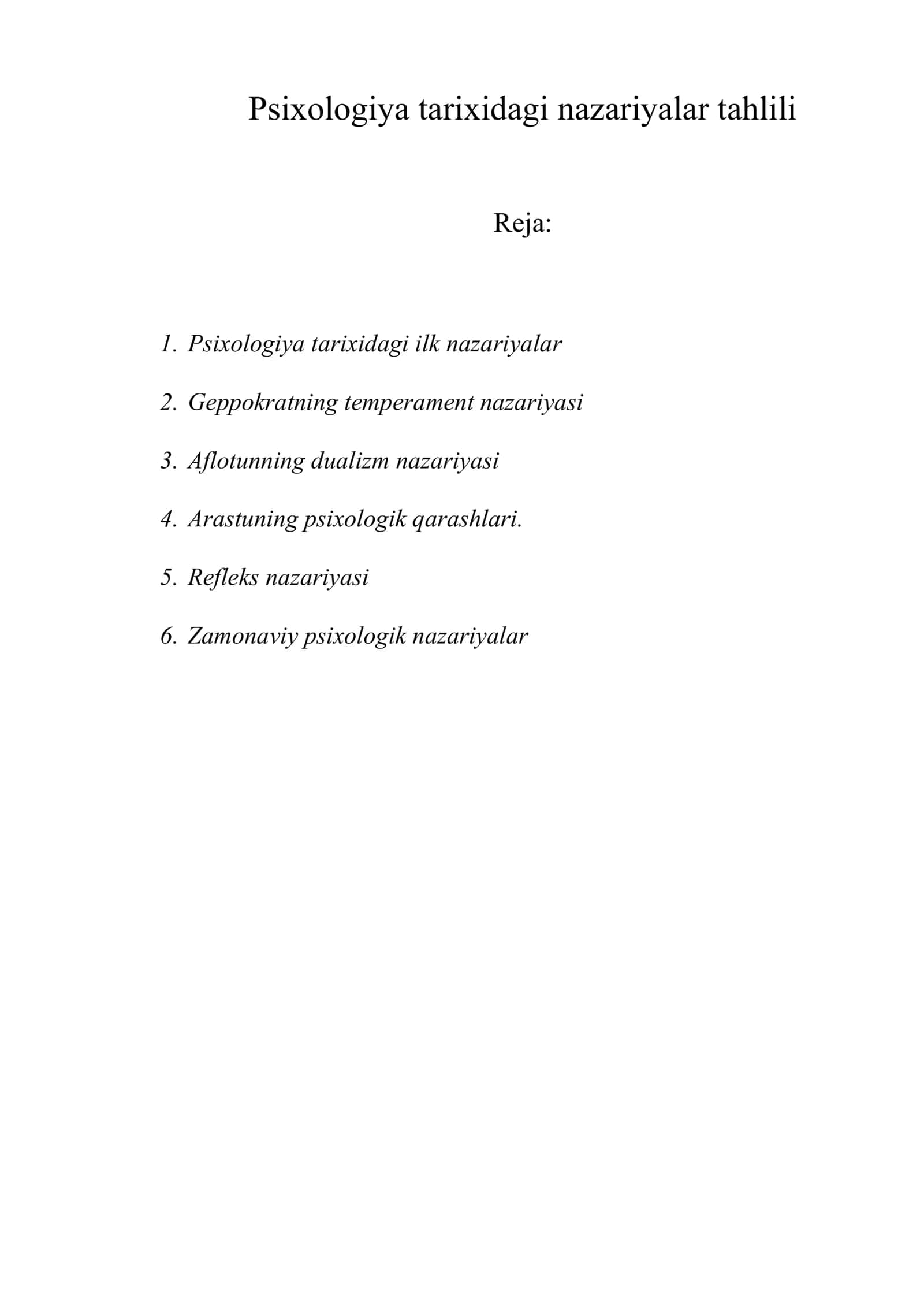Psixologiya tarixidagi nazariyalar tahlili 1
