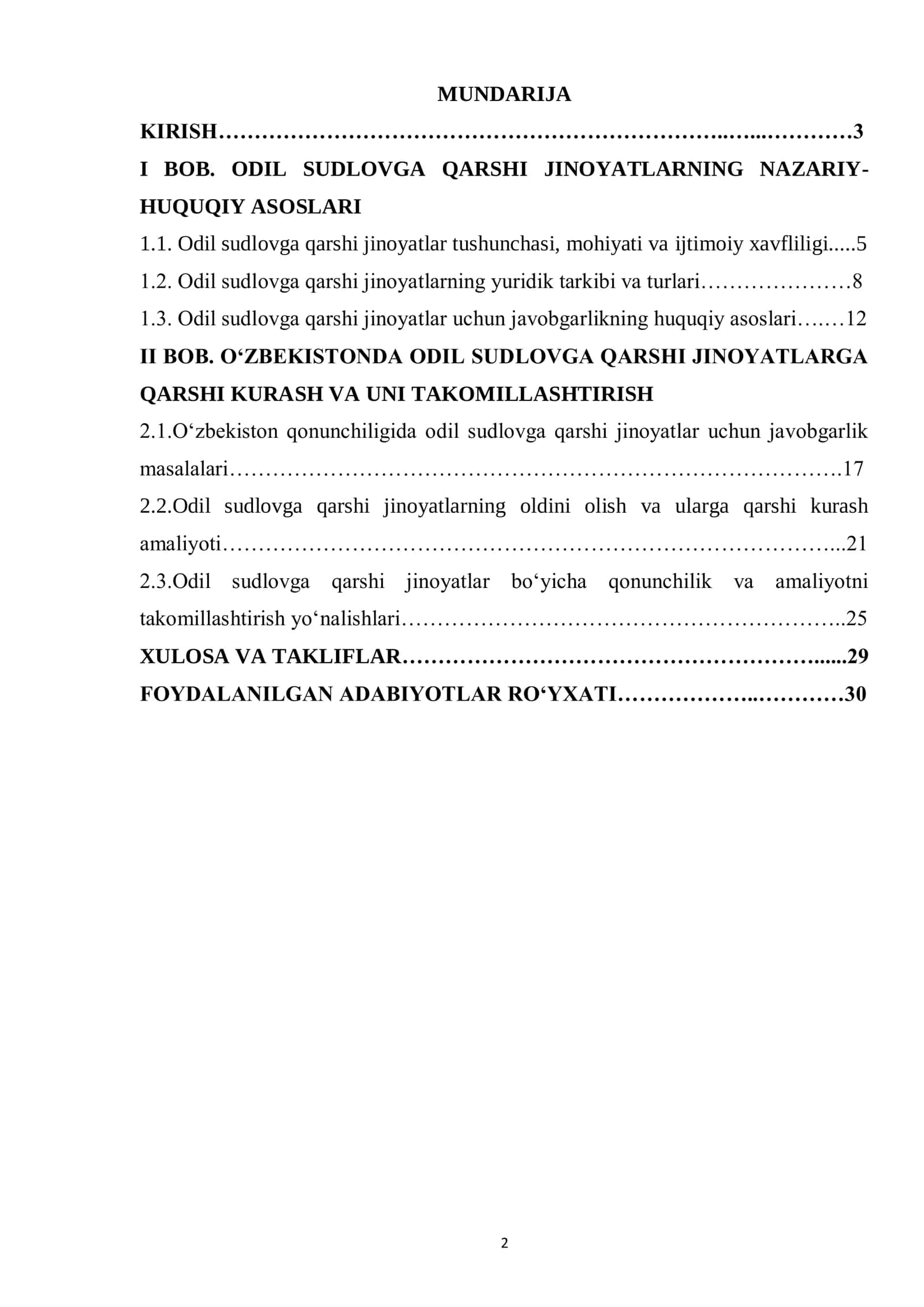 Jinoyat huquqi. "Odil sudlovga qarshi jinoyatlar" kurs ishi. 1