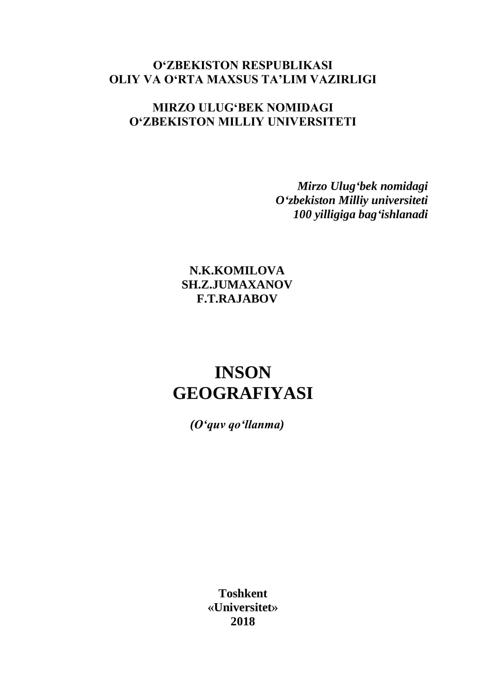 Inson Geografiyasi 1