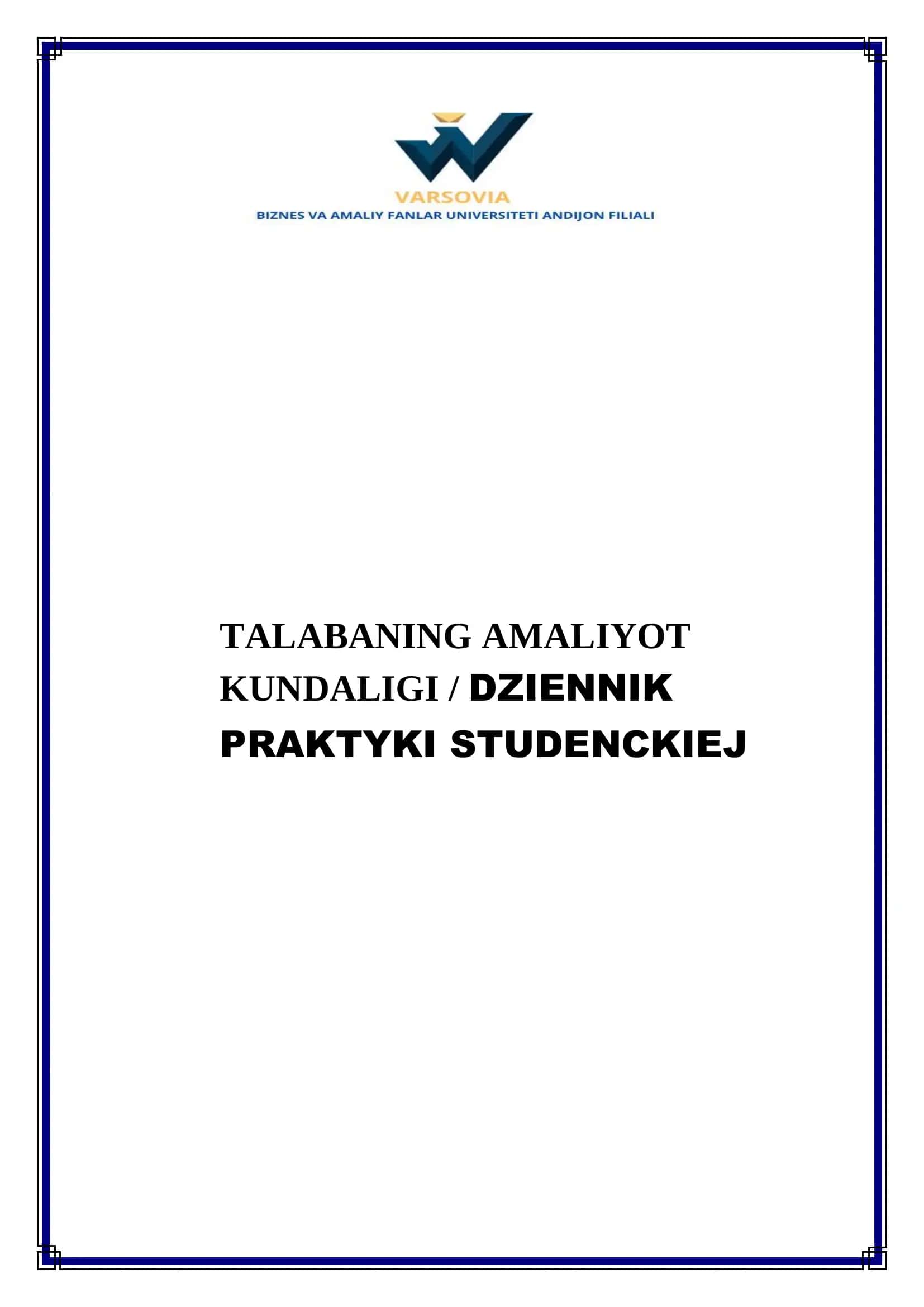 TALABANING AMALIYOT KUNDALIGI / DZIENNIK 1