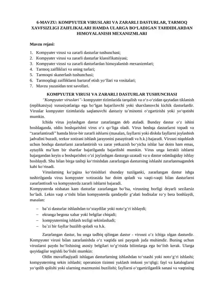 KOMPYUTER VIRUSLARI VA ZARARLI DASTURLAR, TARMOQ