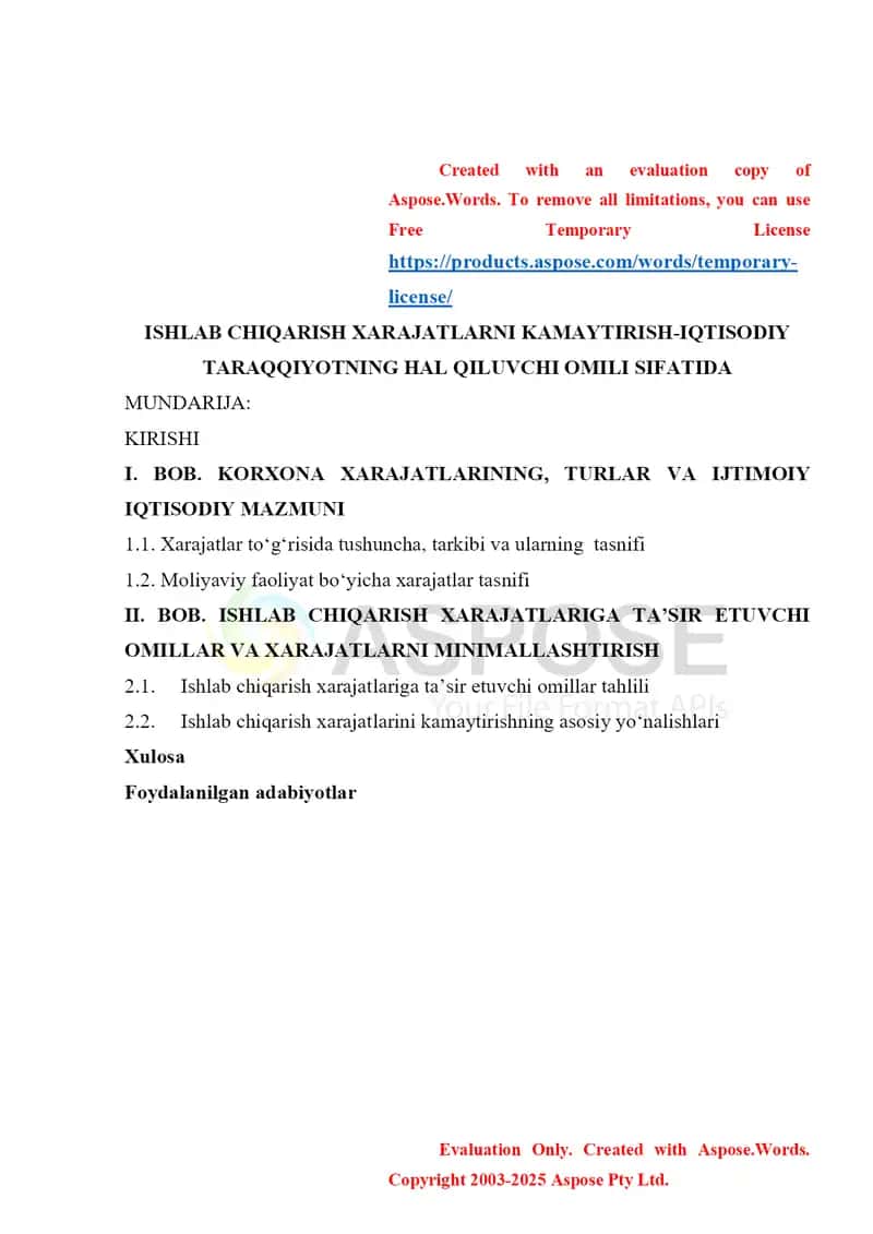 Ishlab chiqarish xarajatlarini kamaytirish-Iqtisodiy taraqqiyotning hal qiluvchi omili sifatida 1