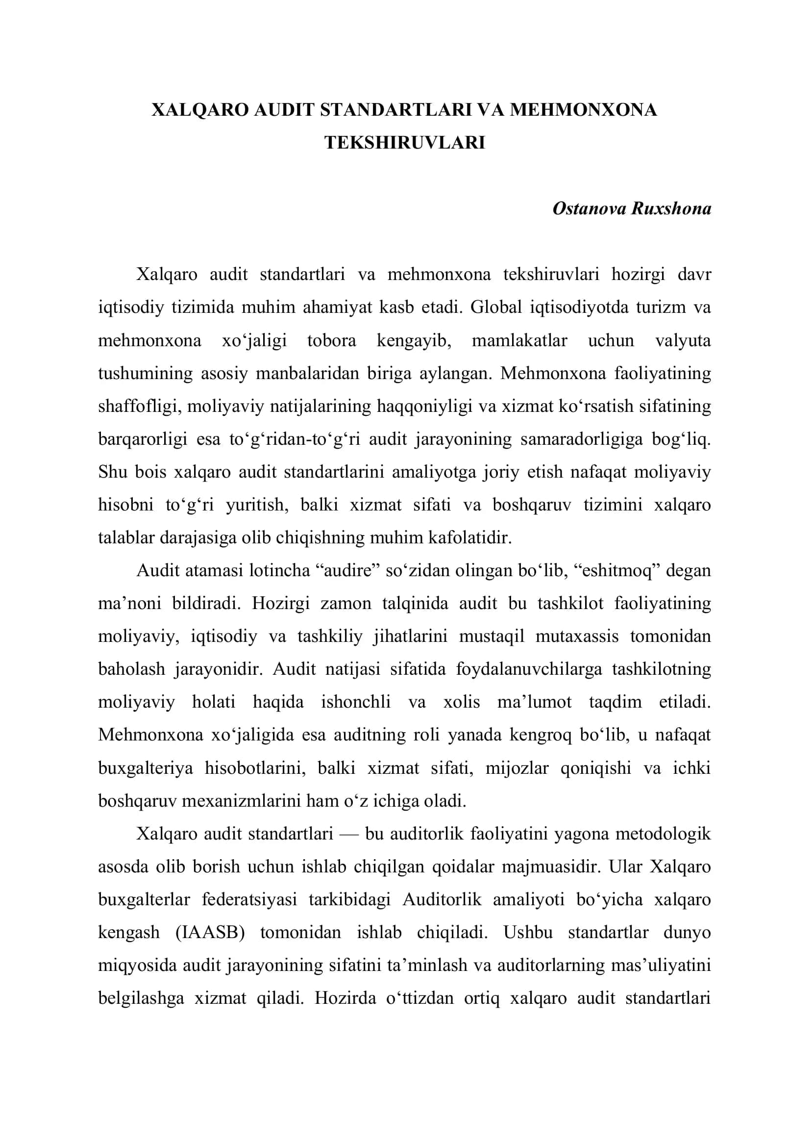 Xalqaro audit standartlari va mehmonxona tekshiruvlari 1