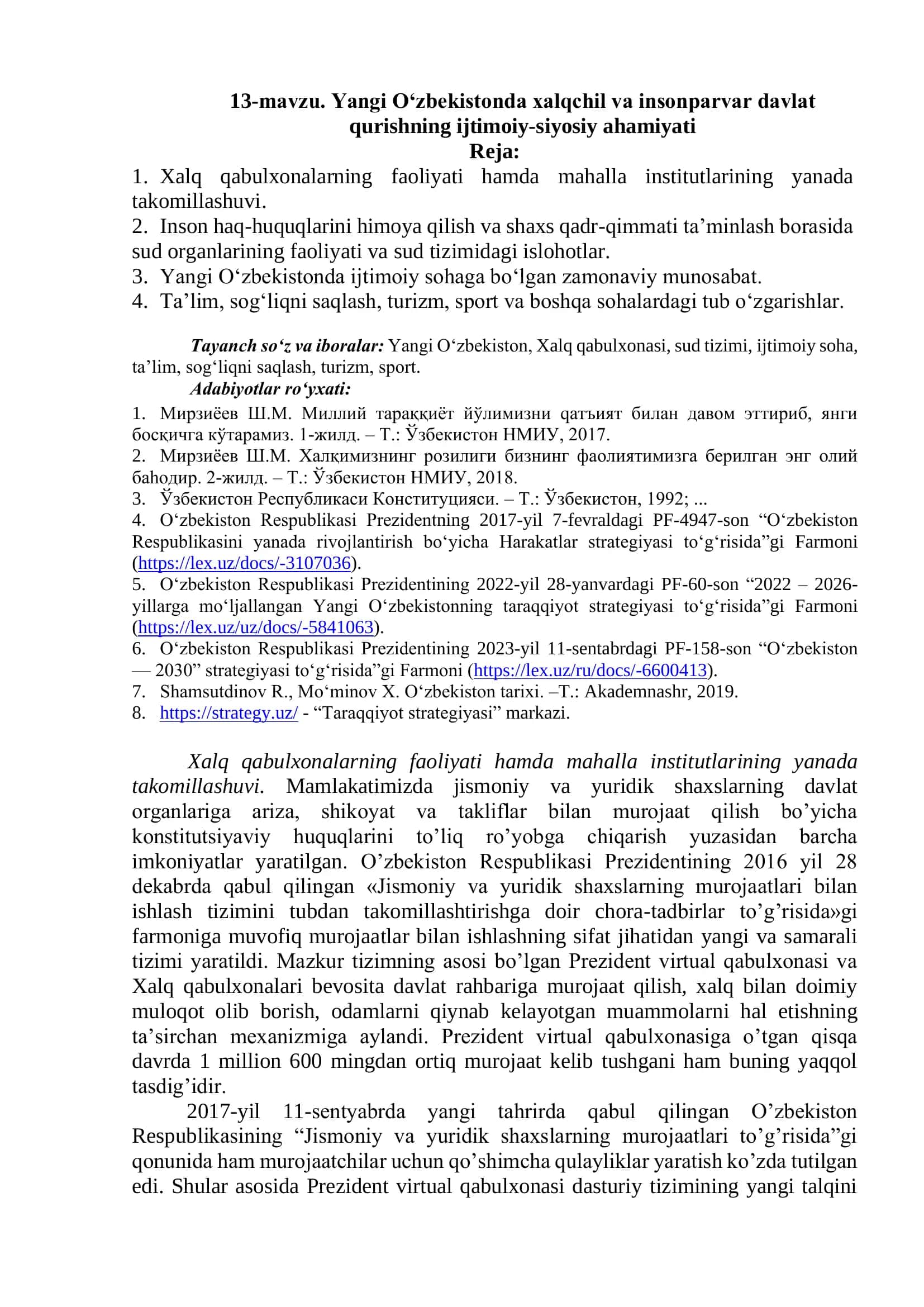 Yangi O‘zbekistonda xalqchil va insonparvar davlat qurishning ijtimoiy-siyosiy ahamiyati 1