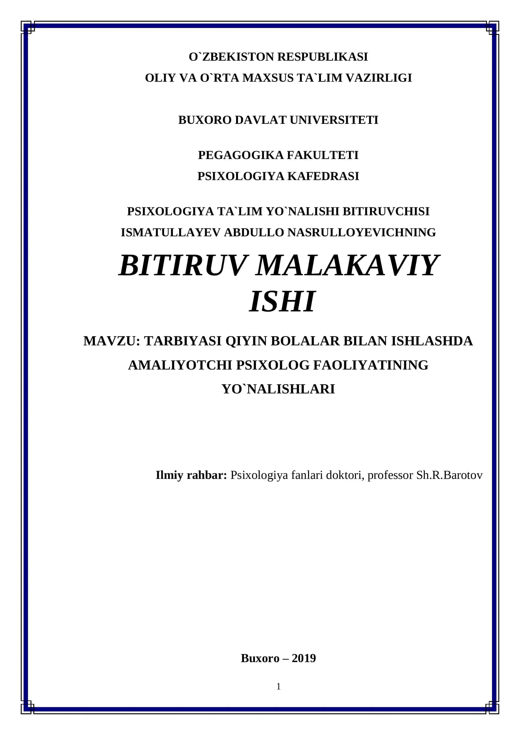 TARBIYASI QIYIN BOLALAR BILAN ISHLASHDA AMALIYOTCHI PSIXOLOG FAOLIYATINING YO`NALISHLARI 1