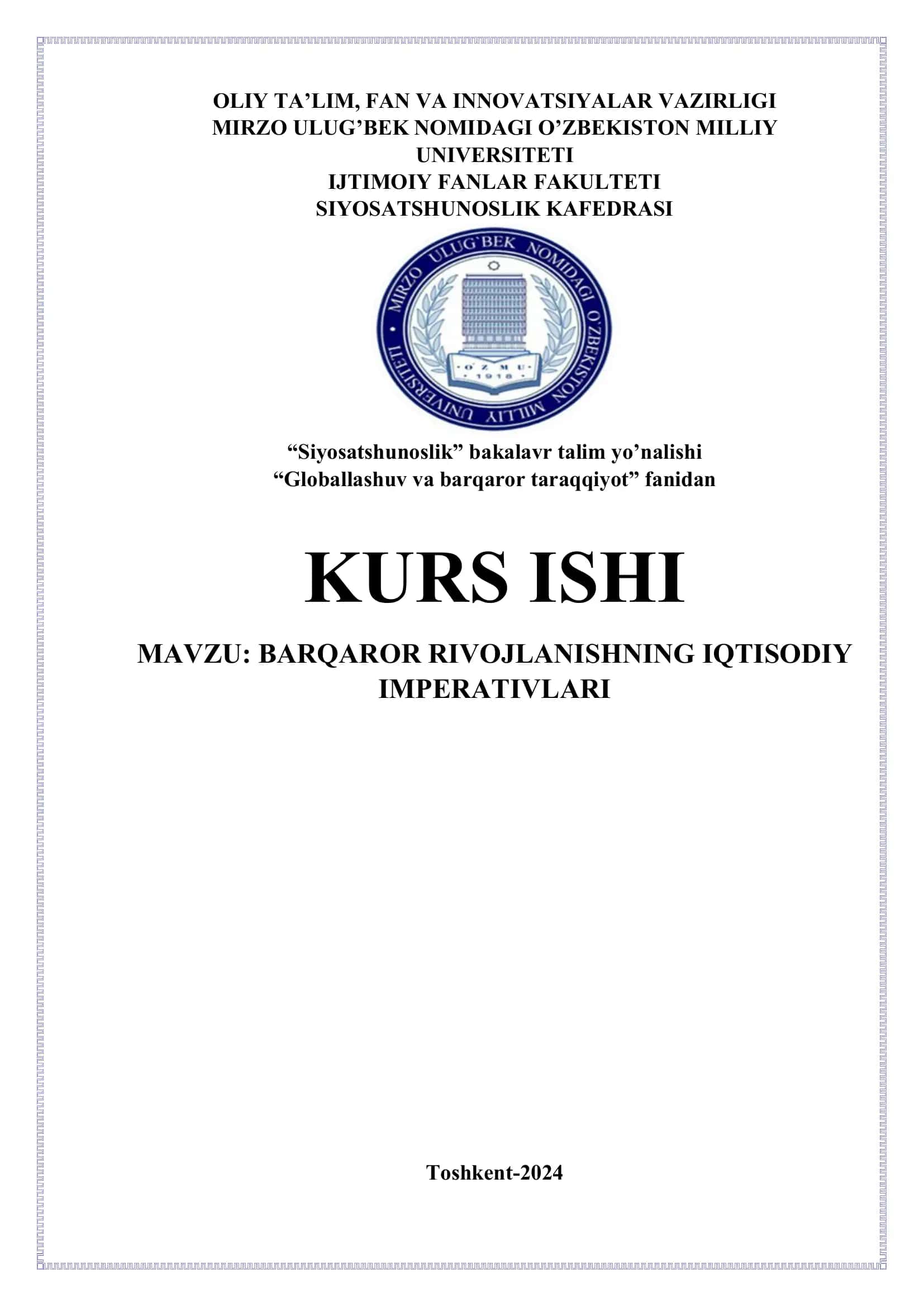 BARQAROR RIVOJLANISHNING IQTISODIY IMPERATIVLARI 1