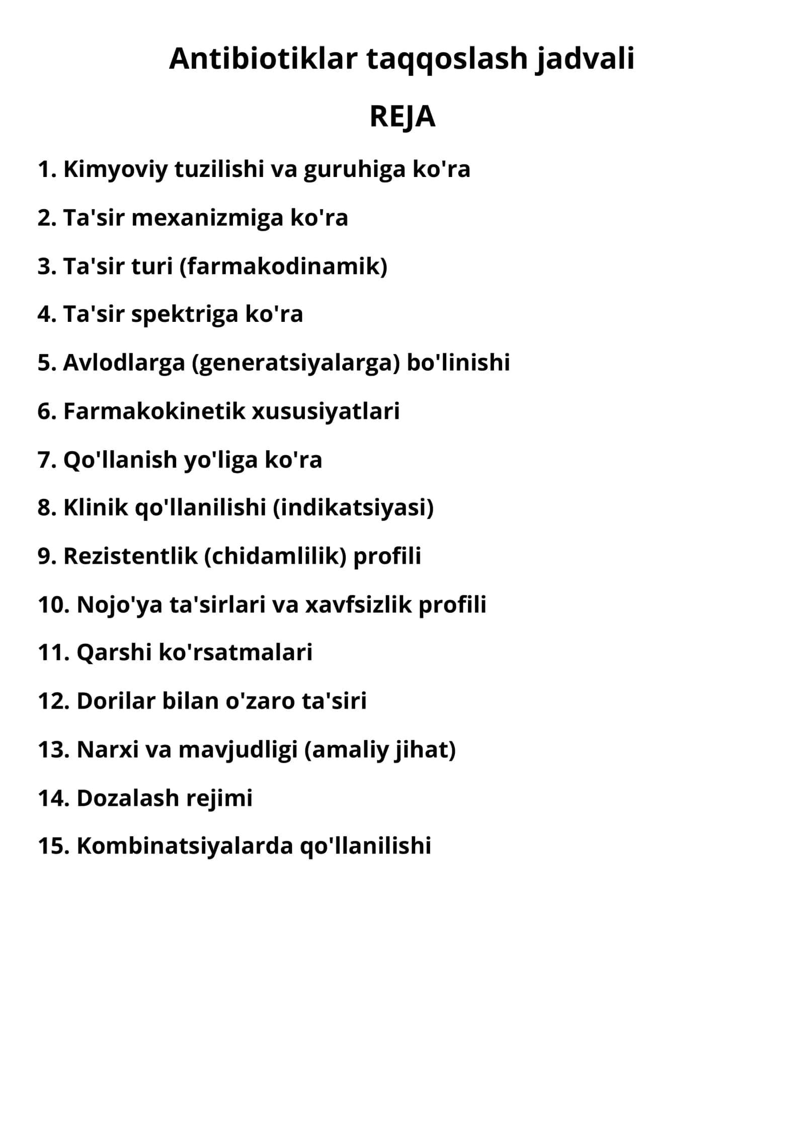 Antibiotiklar taqqoslash jadvali | PDF | Tibbiyot talabalari va shifokorlar uchun 1