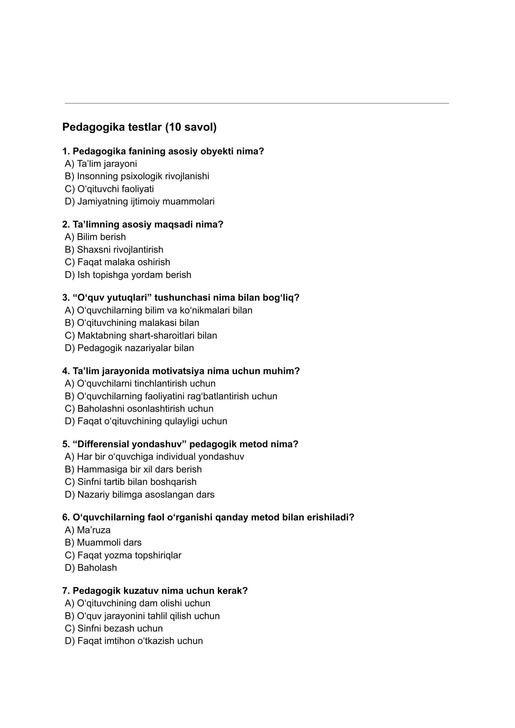 pedagogika testlar 1