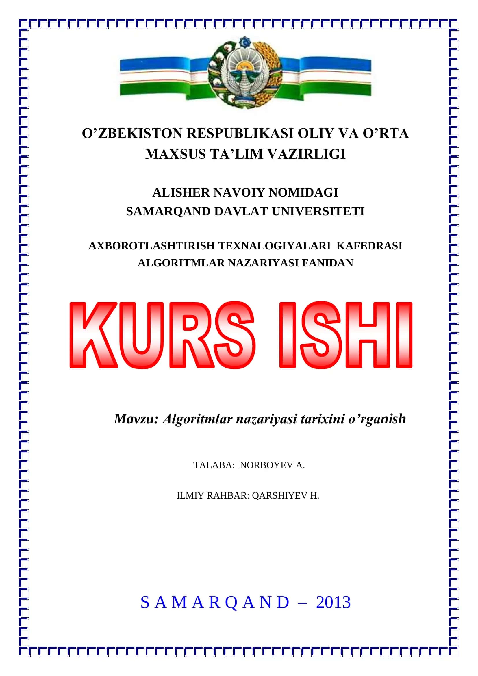 Algoritmlar nazariyasi tarixini o’rganish 1