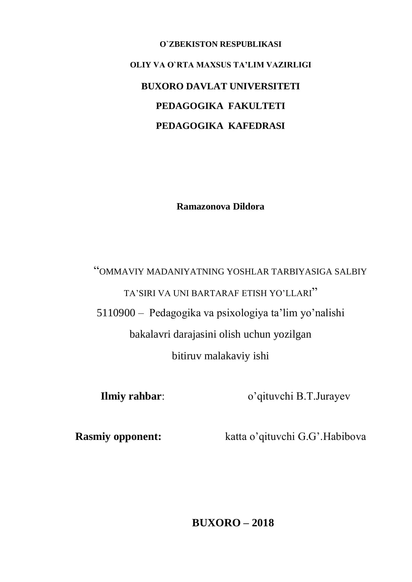 OMMAVIY MADANIYATNING YOSHLAR TARBIYASIGA SALBIY TA’SIRI VA UNI BARTARAF ETISH YO’LLARI 1