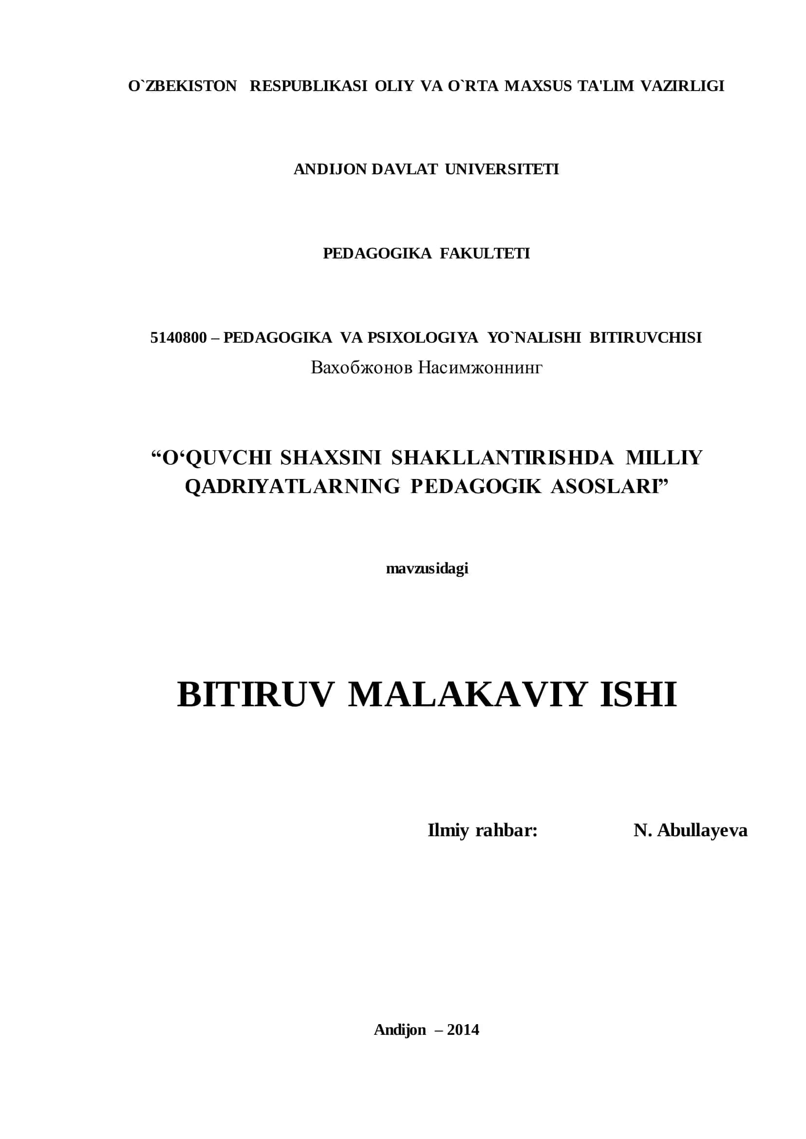 O‗QUVCHI SHAXSINI SHAKLLANTIRISHDA MILLIY QADRIYATLARNING PEDAGOGIK ASOSLARI 1