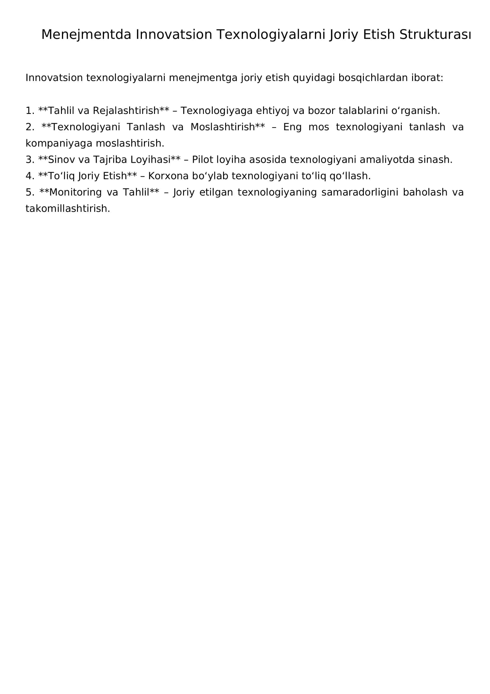 Menejmentda Innovatsion Texnologiyalarni Joriy Etish Strukturası 1