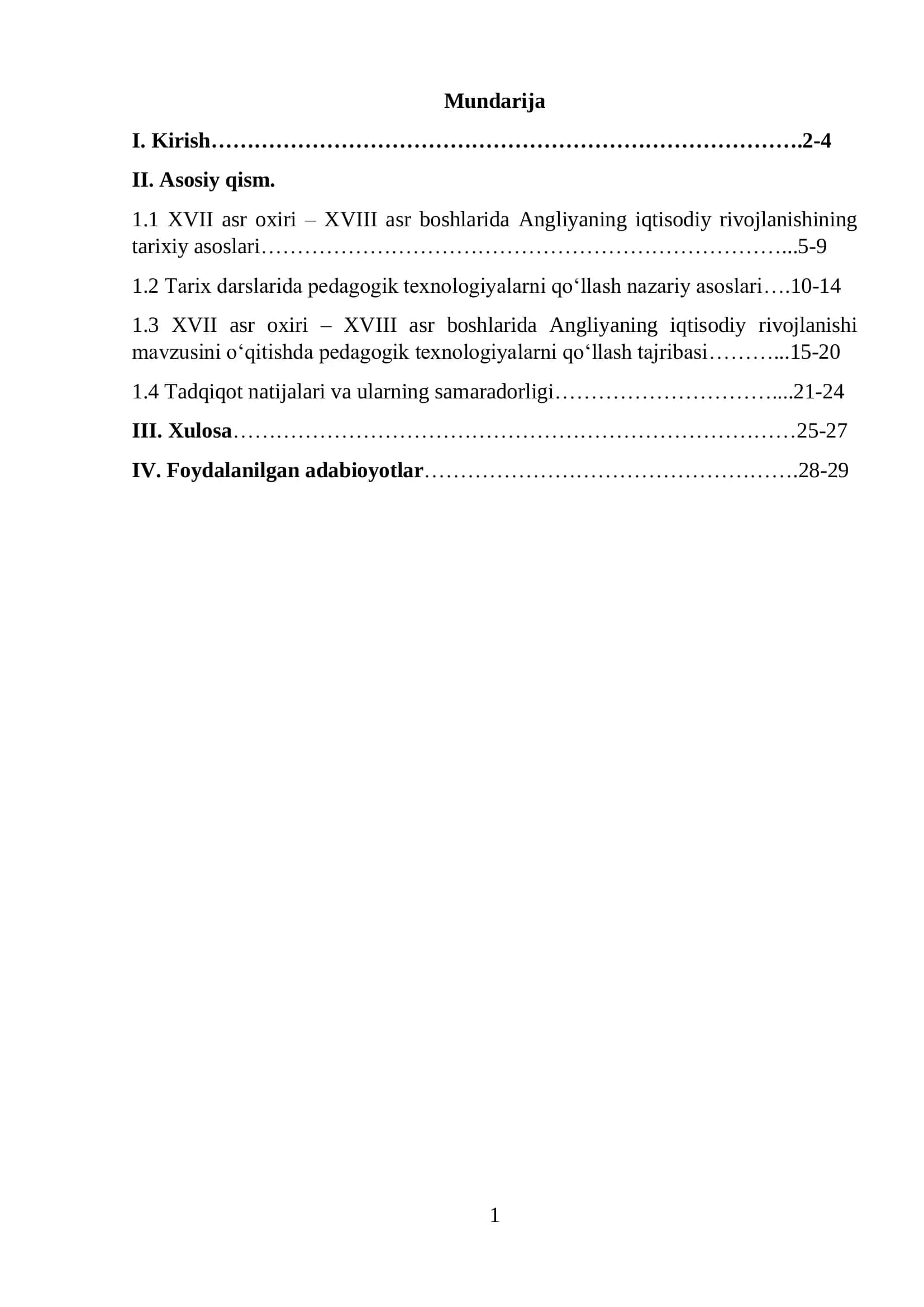 XVII asr oxiri – XVIII asr boshlarida Angliyaning iqtisodiy rivojlanishi 1